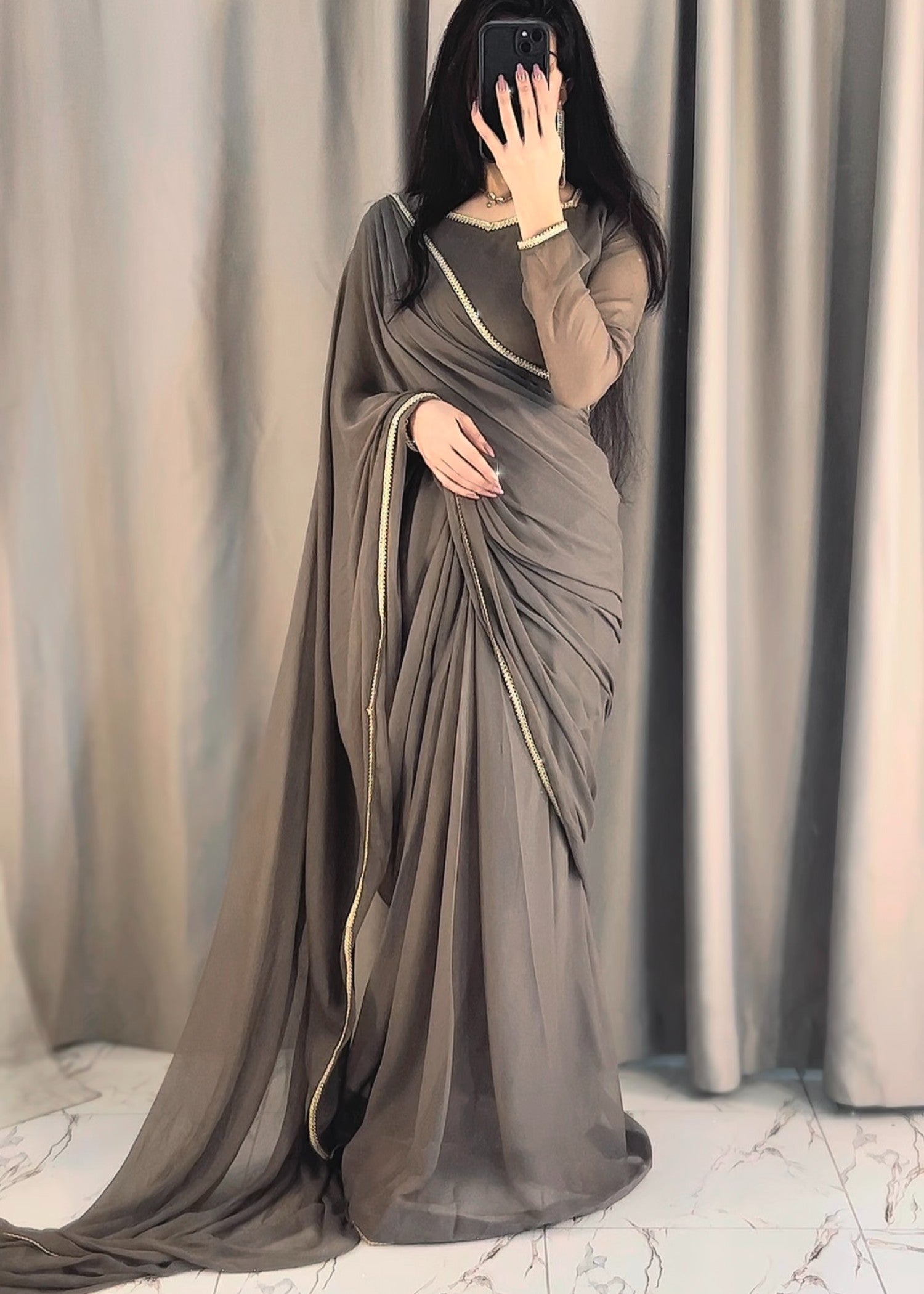 chiffon Saree in Tan brown