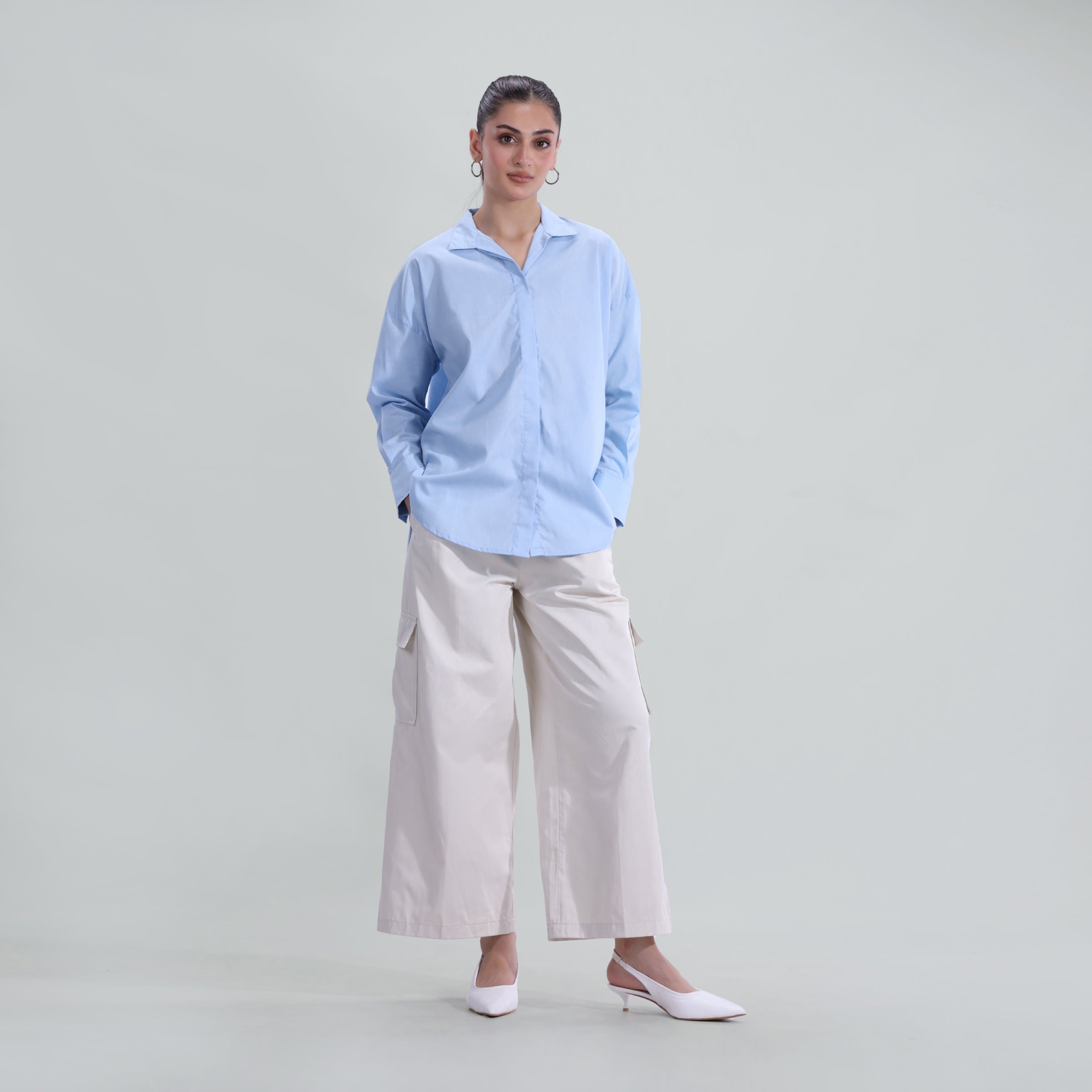 cotton dobby Top in Sky blue