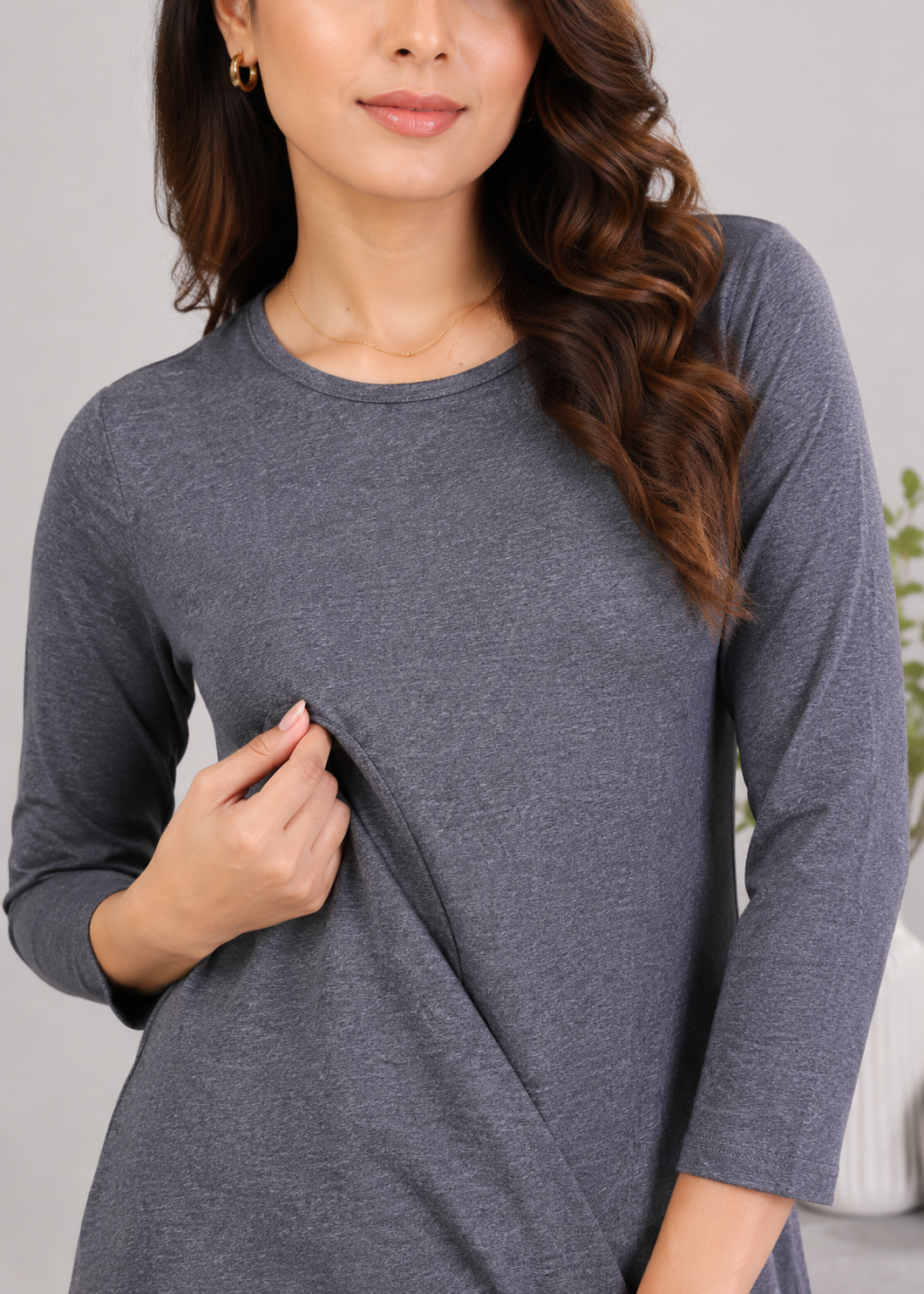 single jersey knit Top in Charcoal