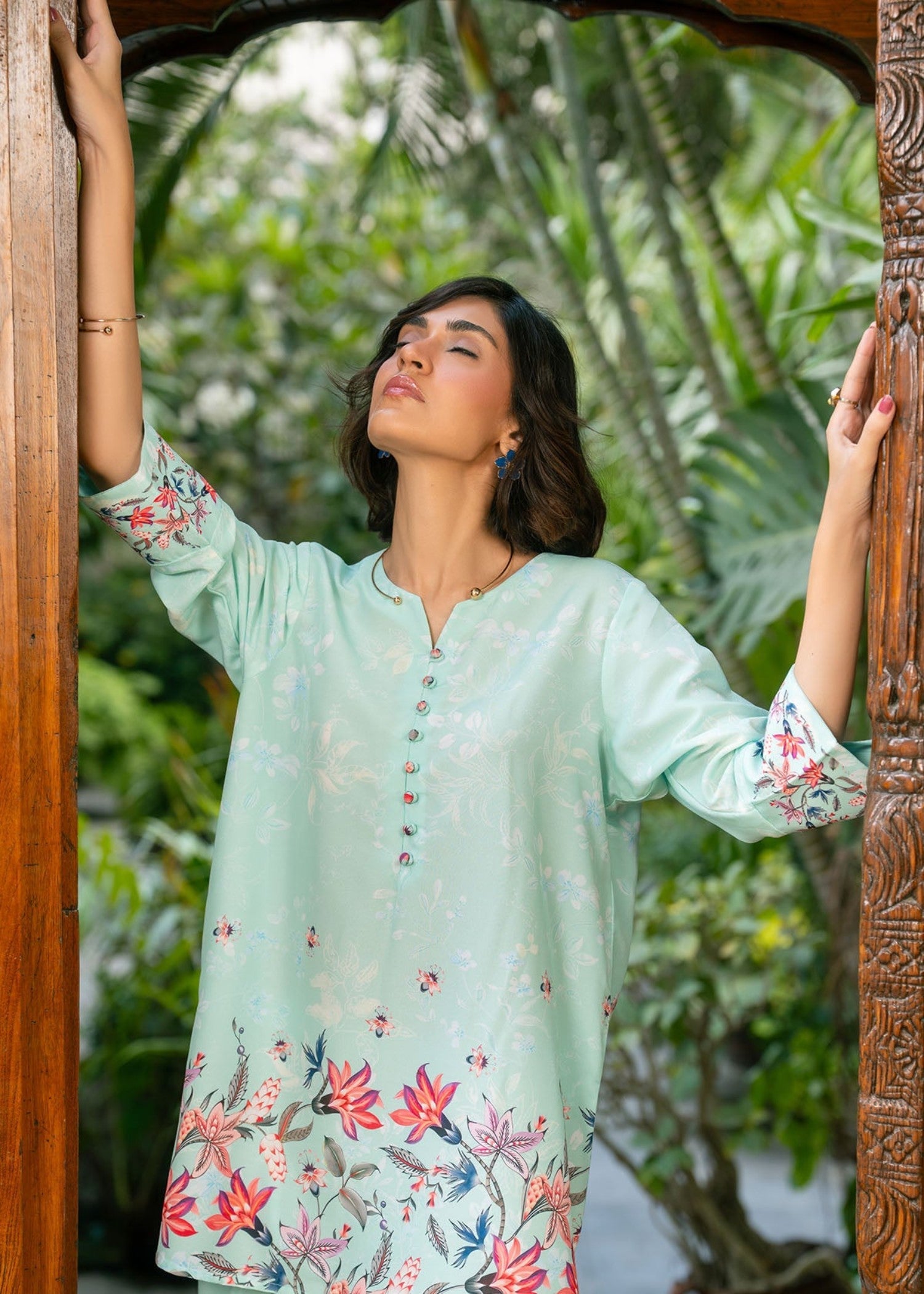 poly lawn Co Ord Sets in Mint green