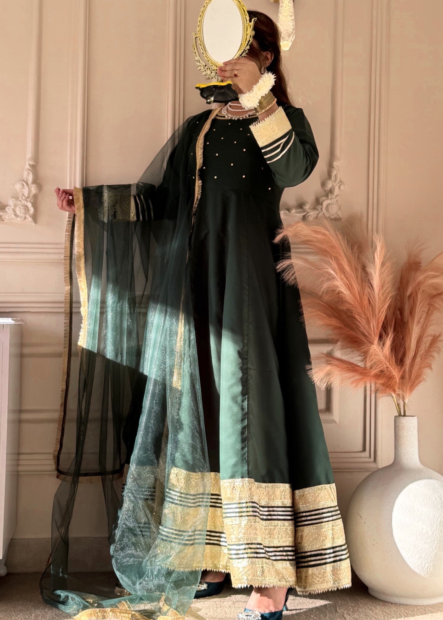 kattan silk Maxi in Bottle green