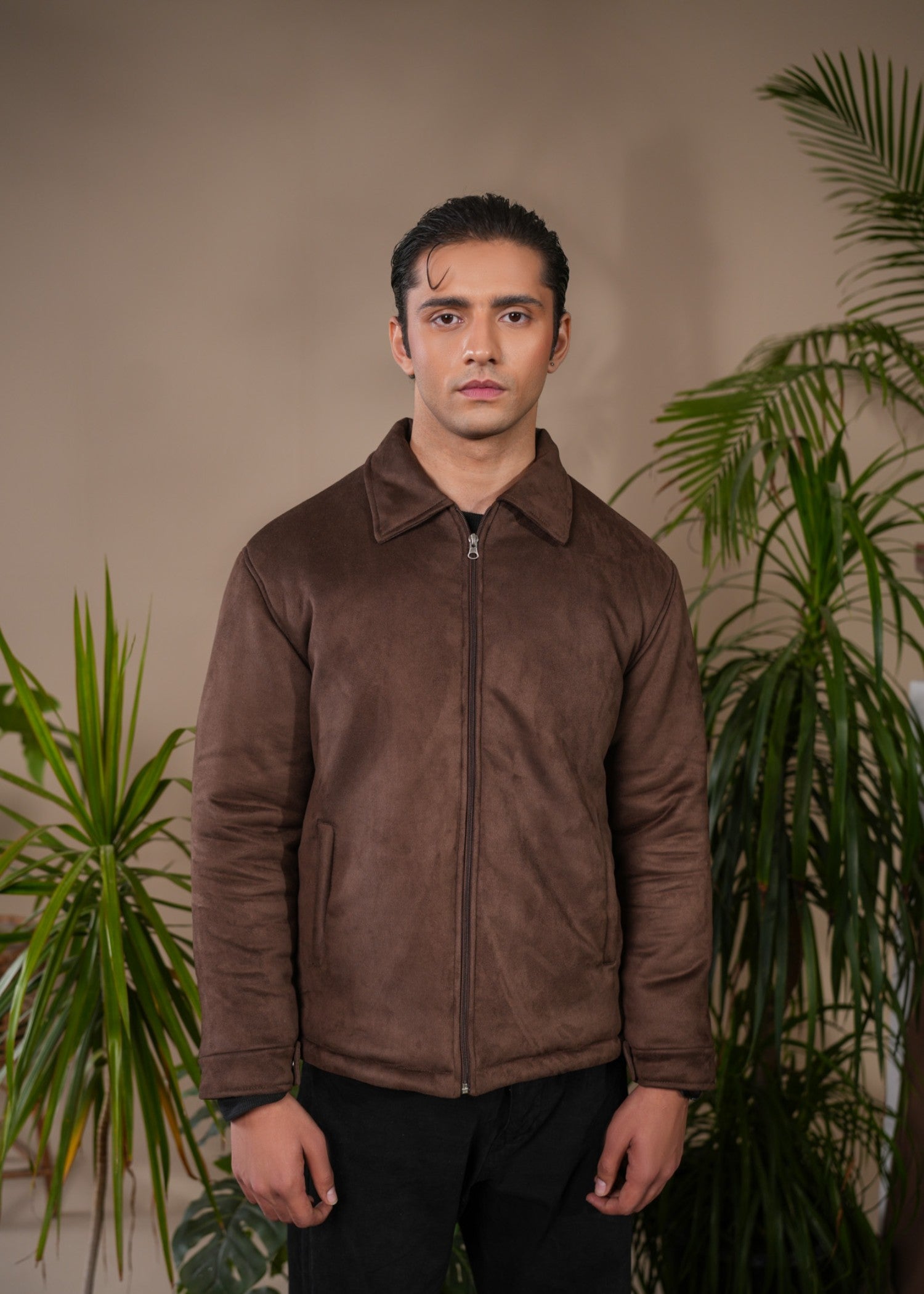 suede leather Jacket in Dark brown