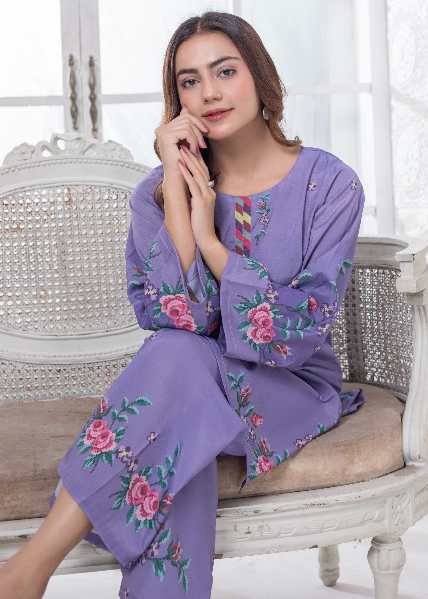 polyester crepe Co Ord Sets in Purple, lavender