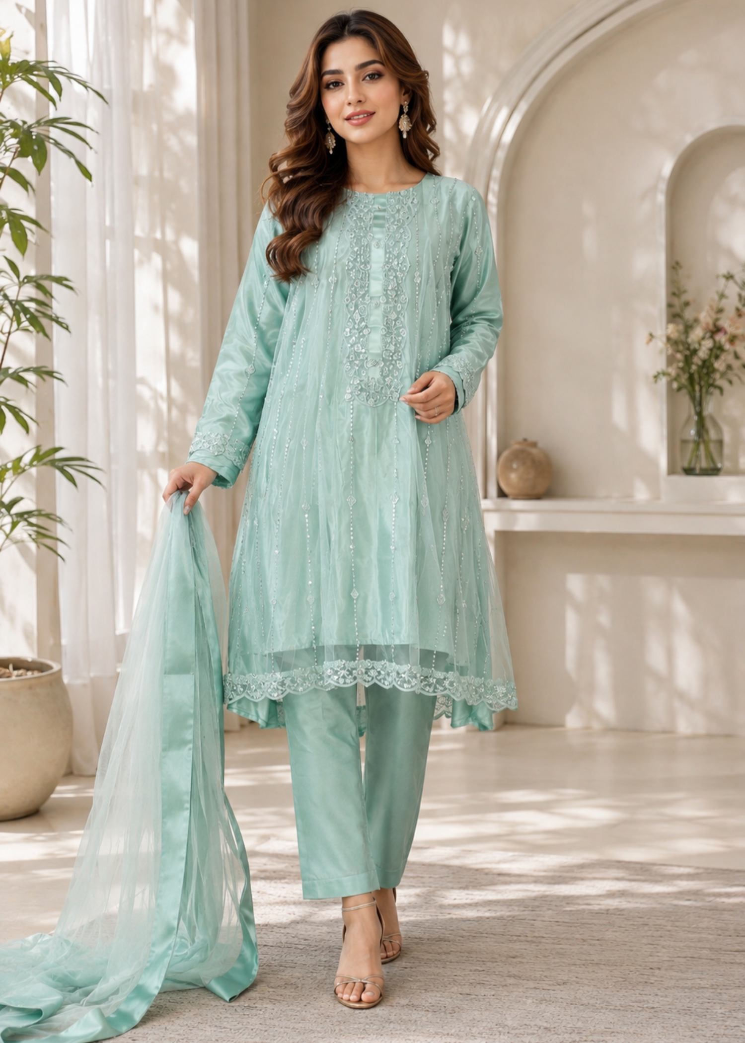 net Pishwas in Parrot green