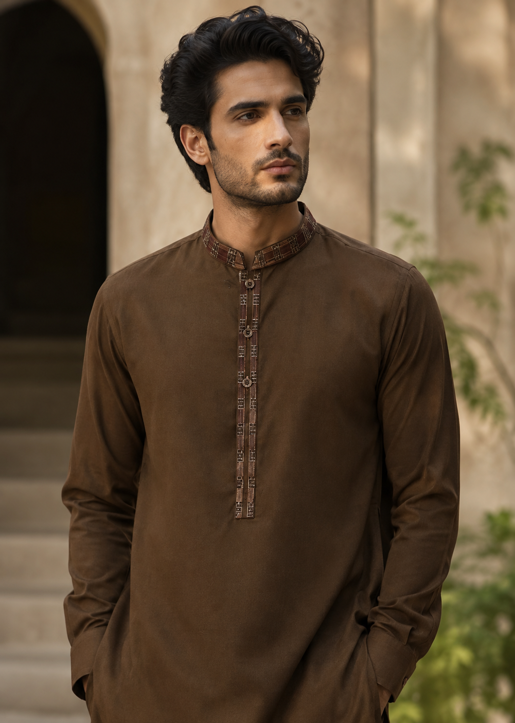 wash & wear Kurta Set in Coffee brown