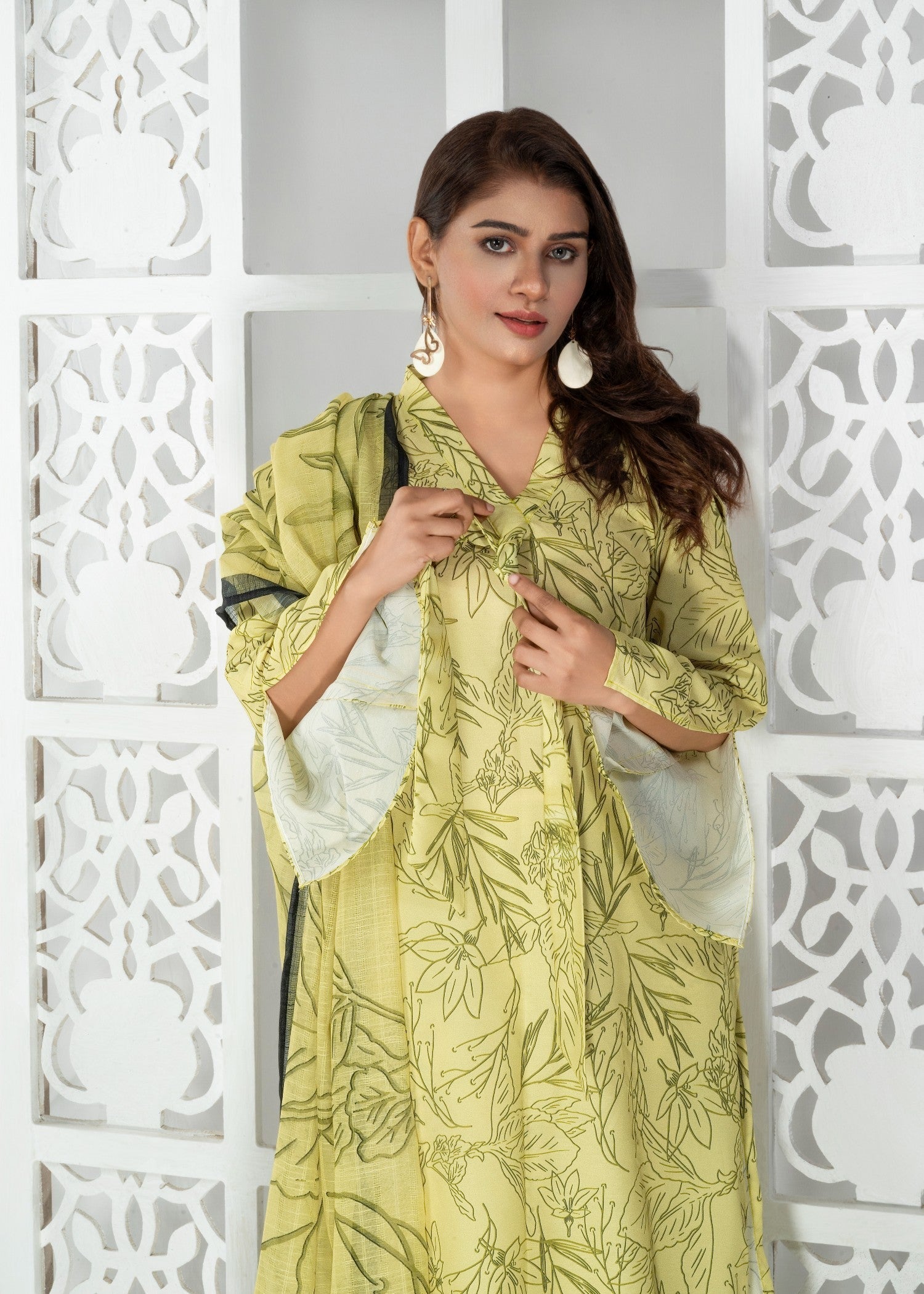 cotton Kurta Set in Yellow green