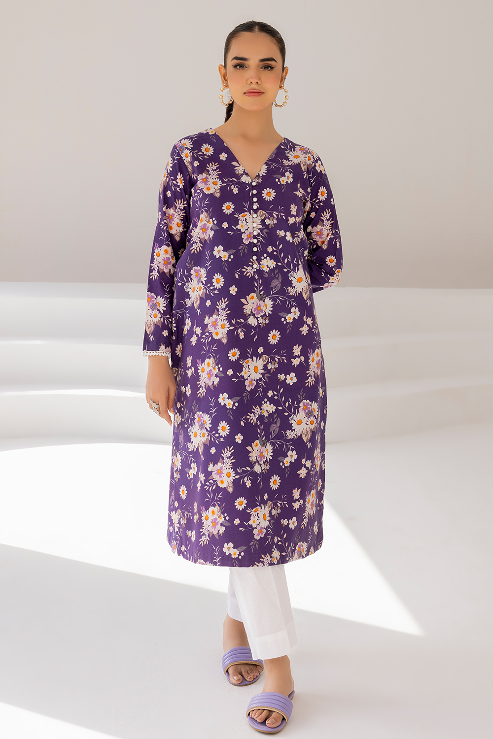 lawn Kurti in Purple