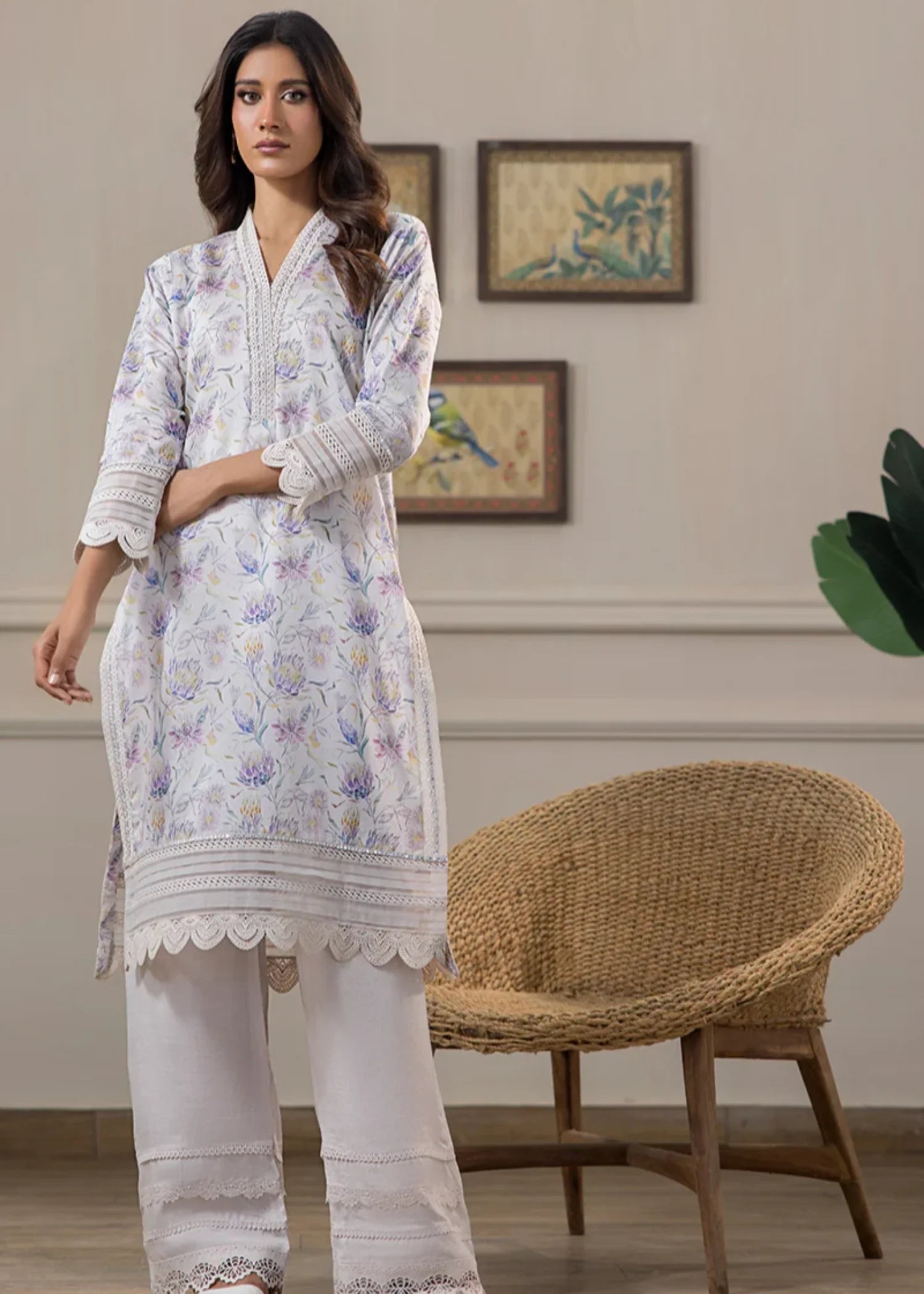 khaddi net Kurti in Ash grey