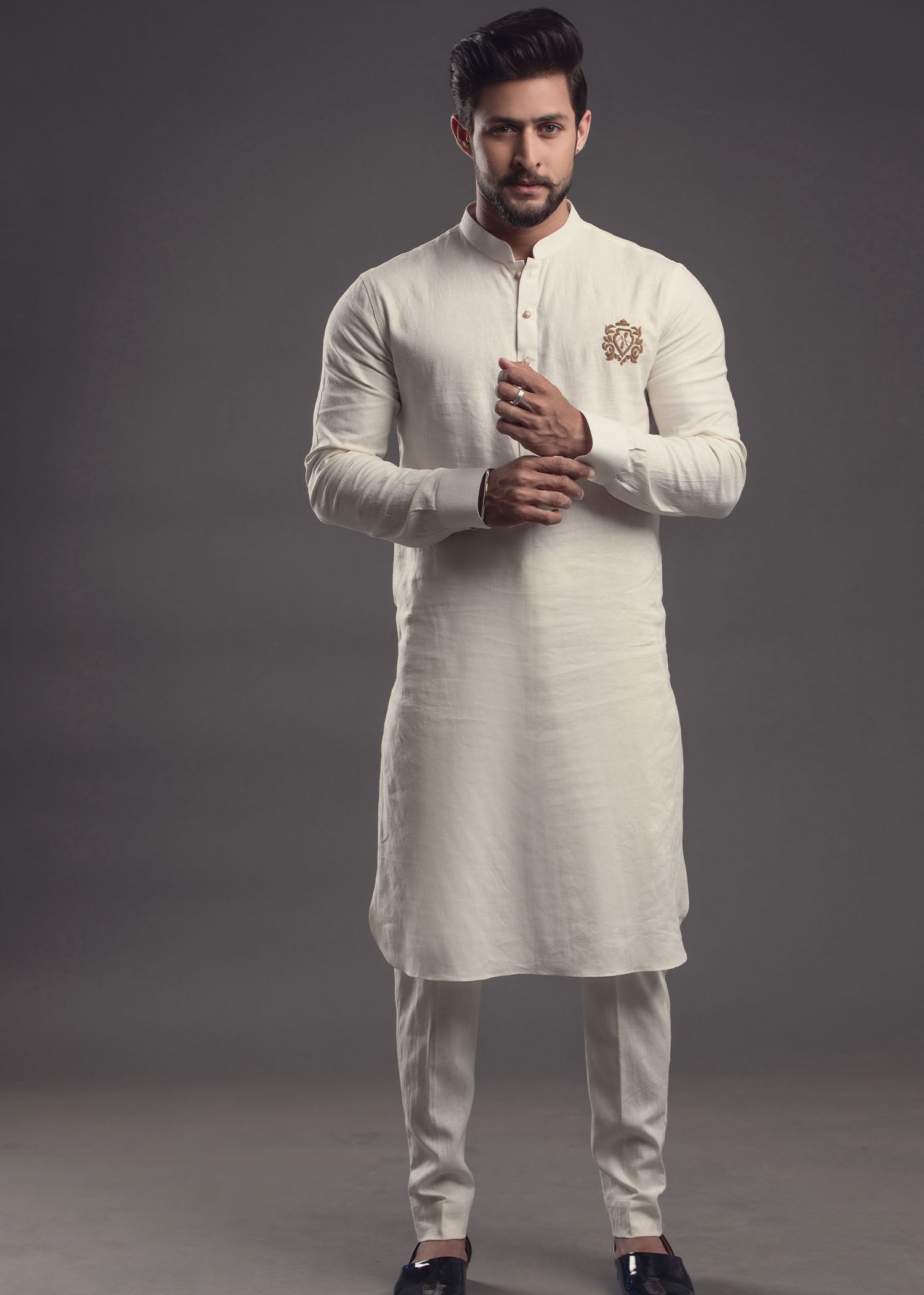 cotton linen Kurta Set in White