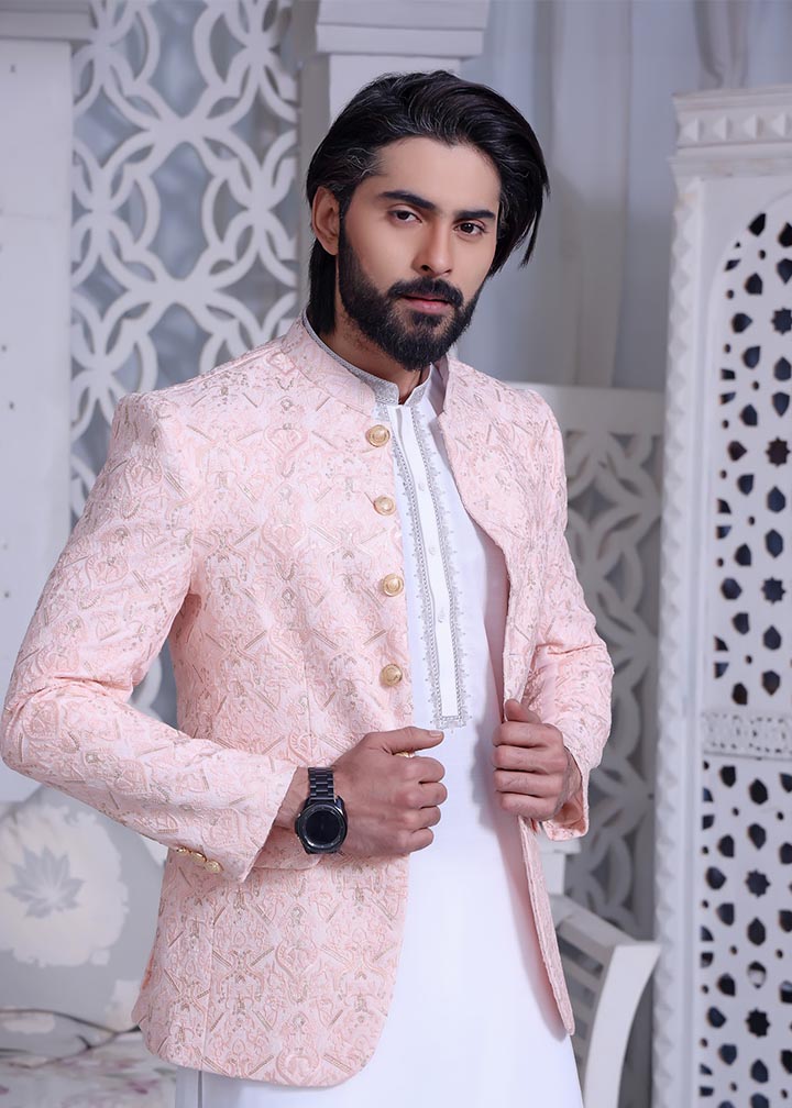 raw silk Prince Coat in Pink