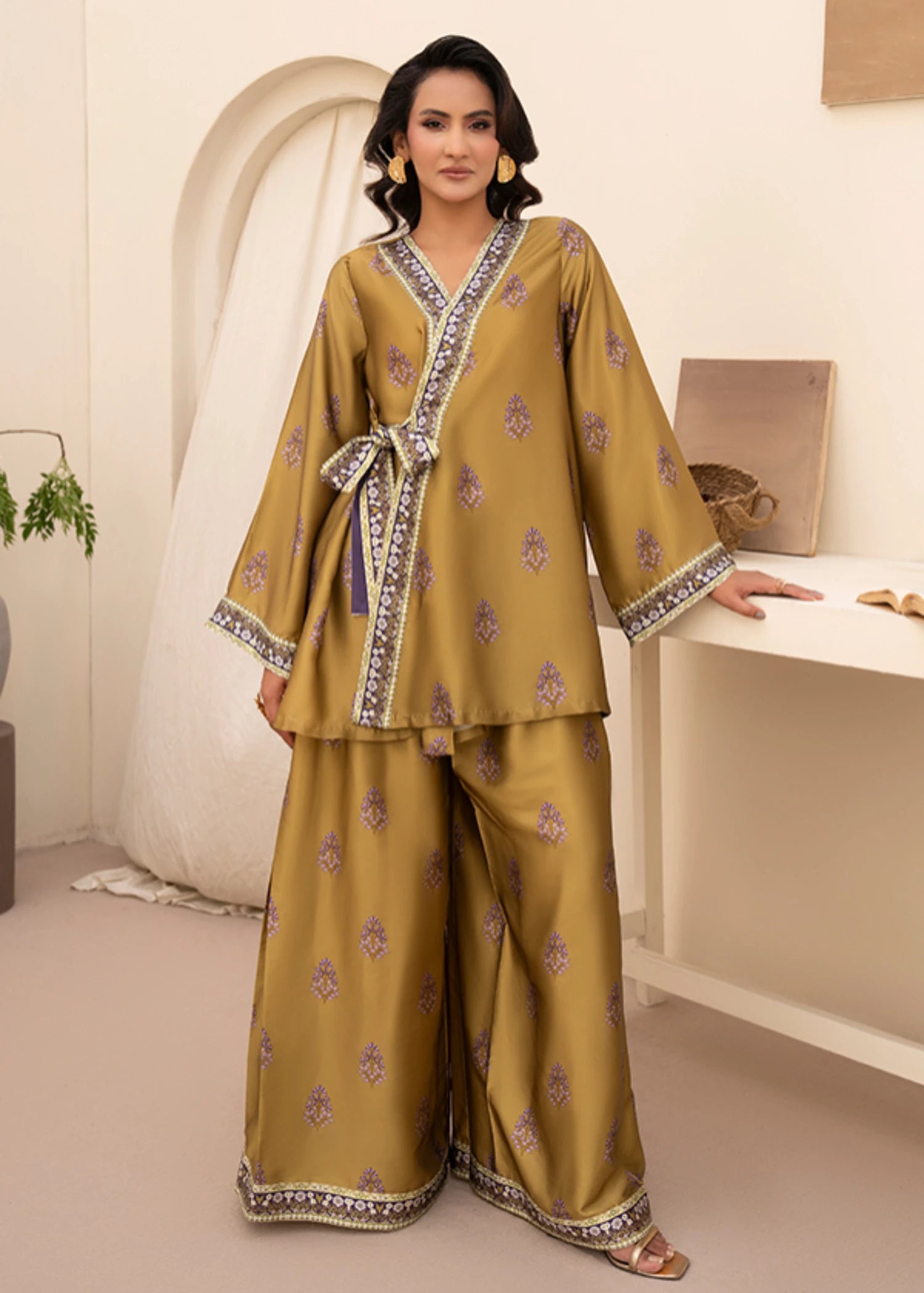 silk Angrakha in Golden brown