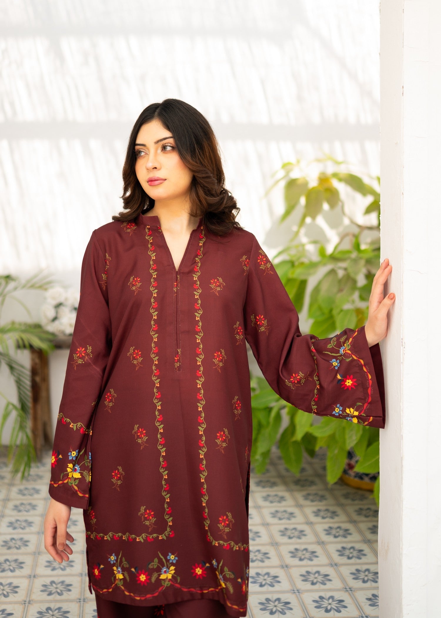 poly lawn Co Ord Sets in Maroon