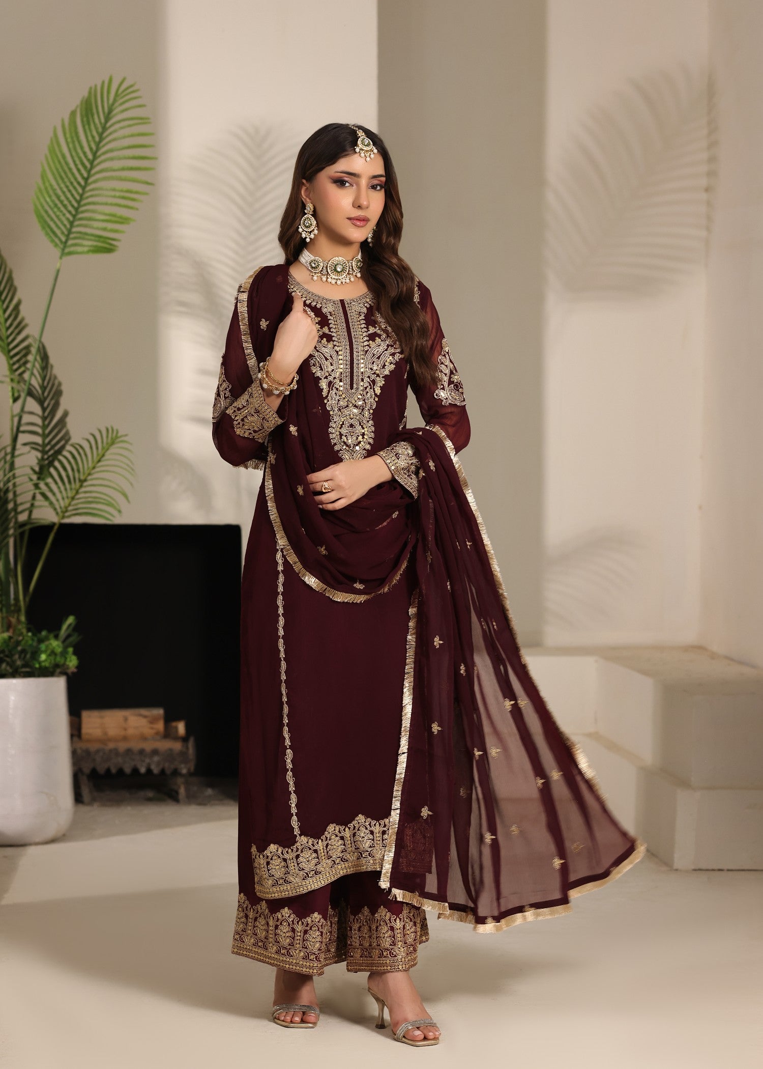 pk chiffon Kurta Set in Maroon