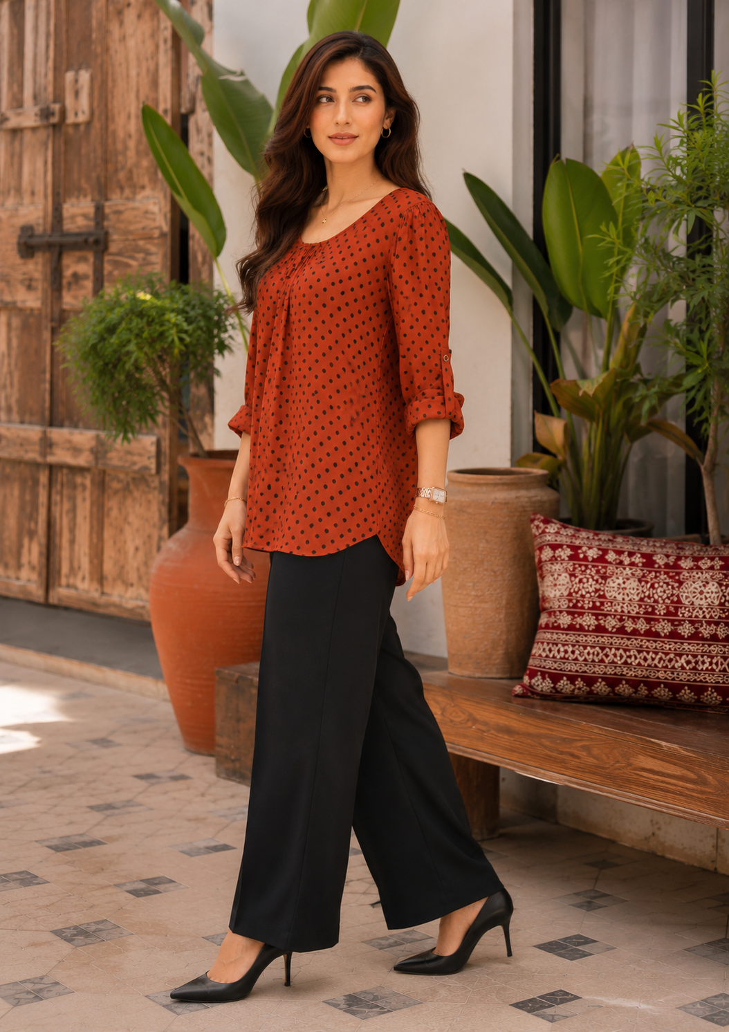 chiffon Top in Rust orange