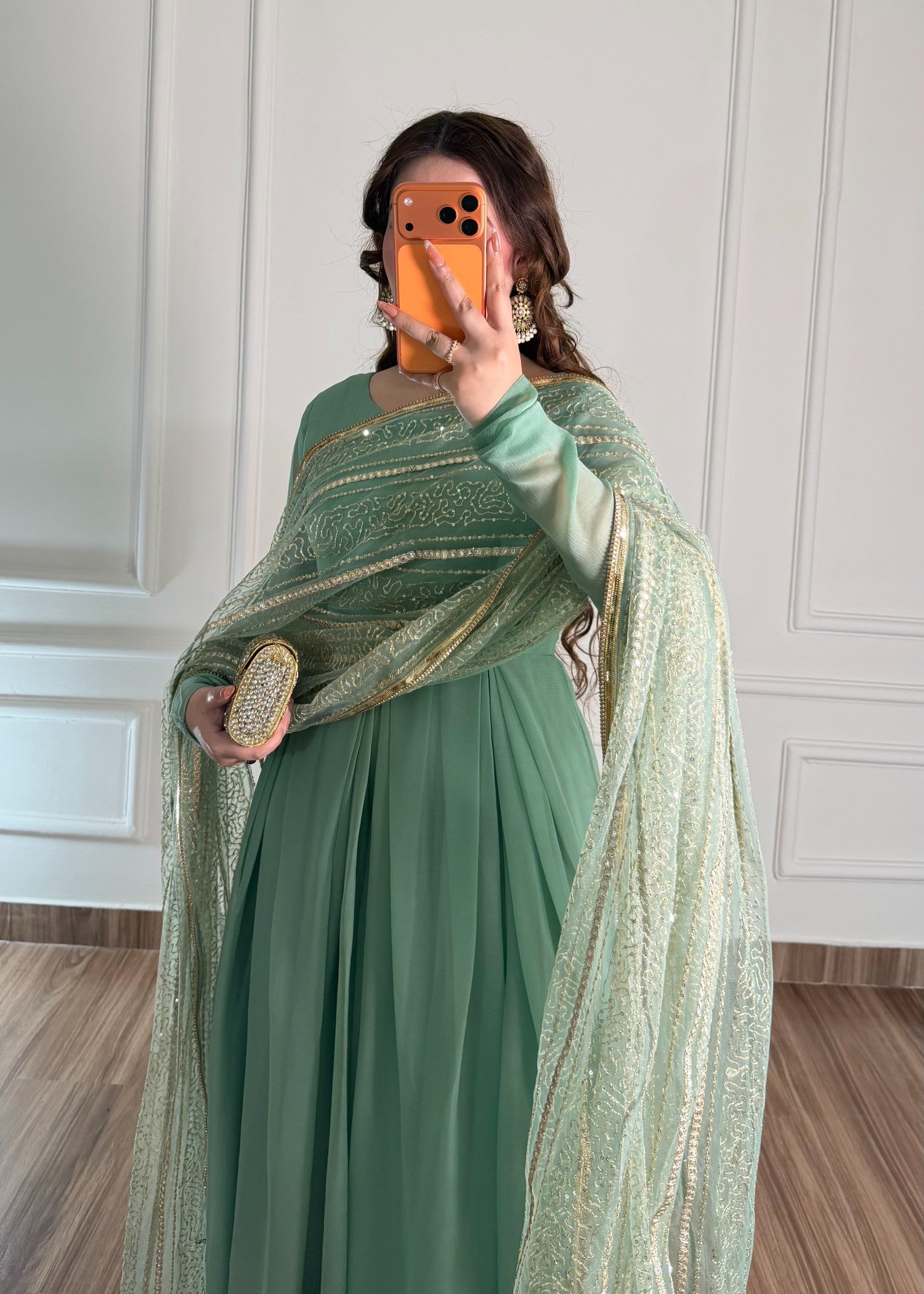 bemberg crinkle chiffon Maxi in Moss green