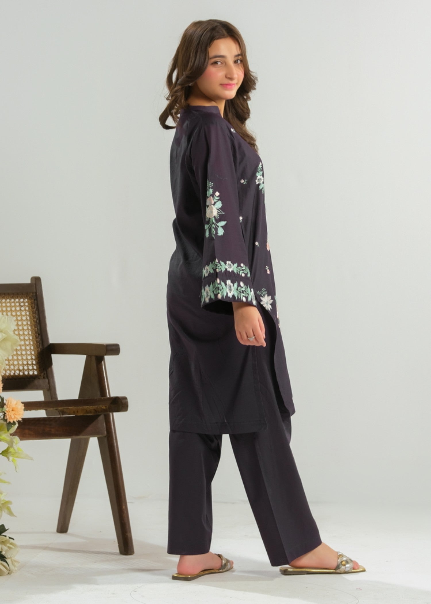 cambric Kurta Set in Dark blue