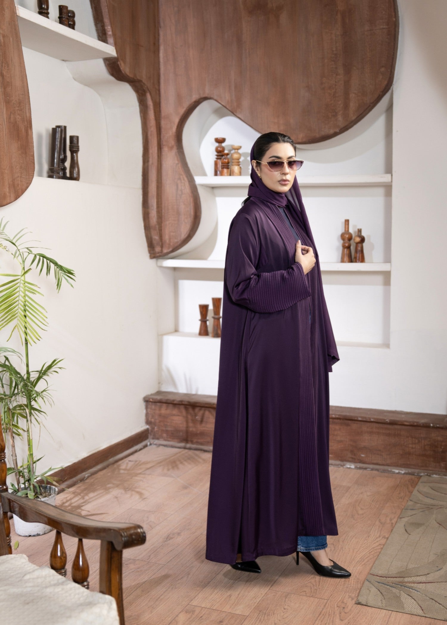 silk Abaya in Plum