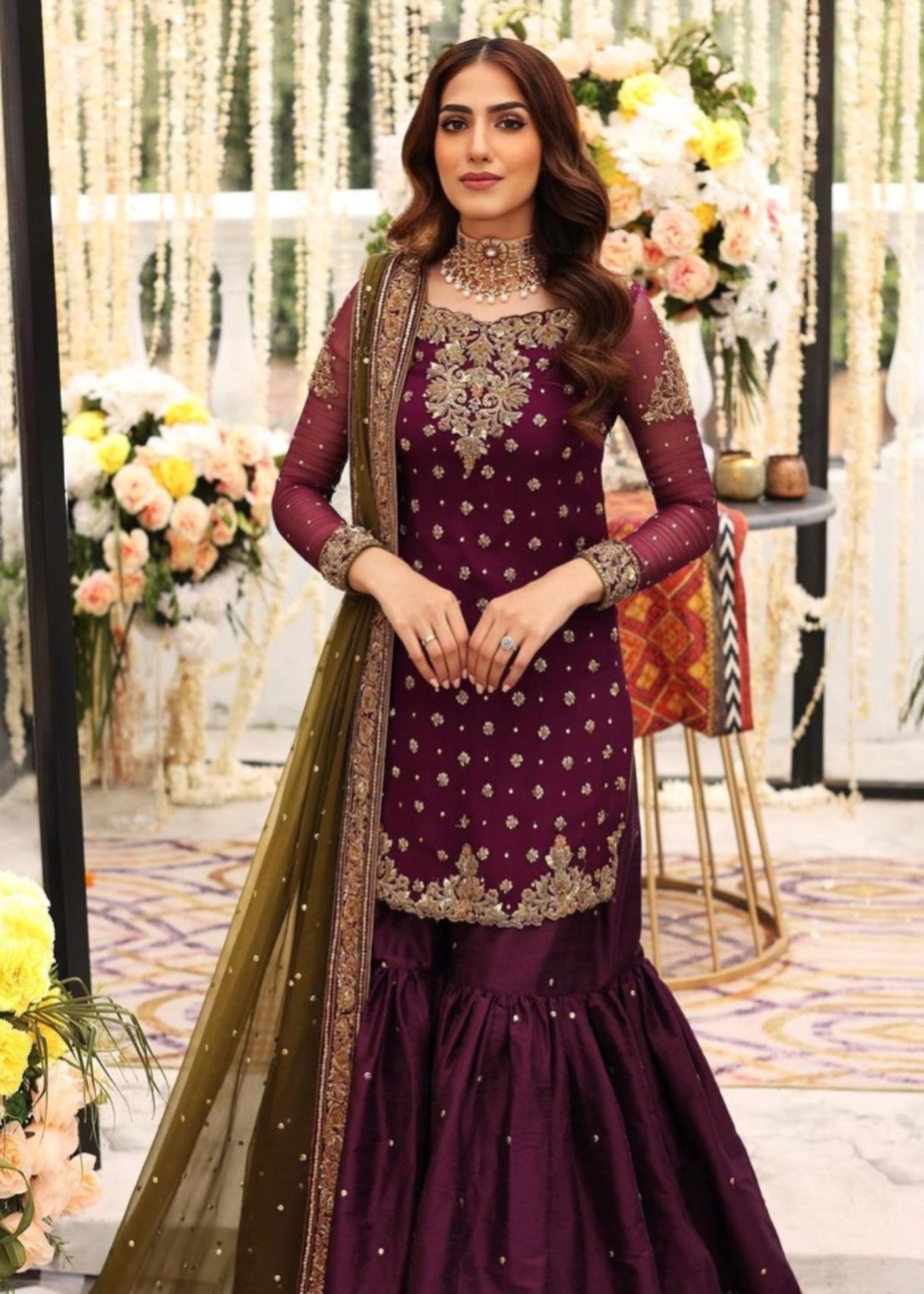 chiffon Gharara in Plum