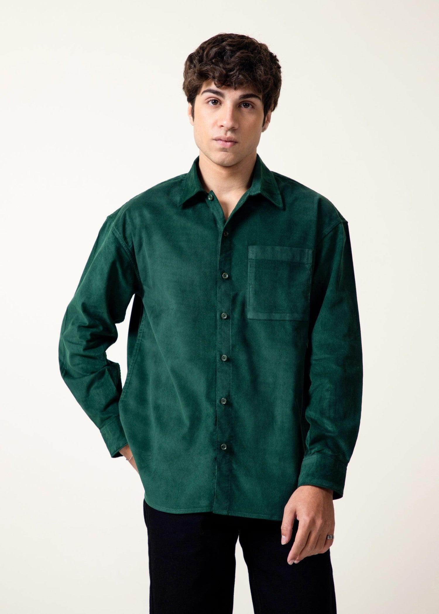 corduroy Casual Shirt in Emerald green