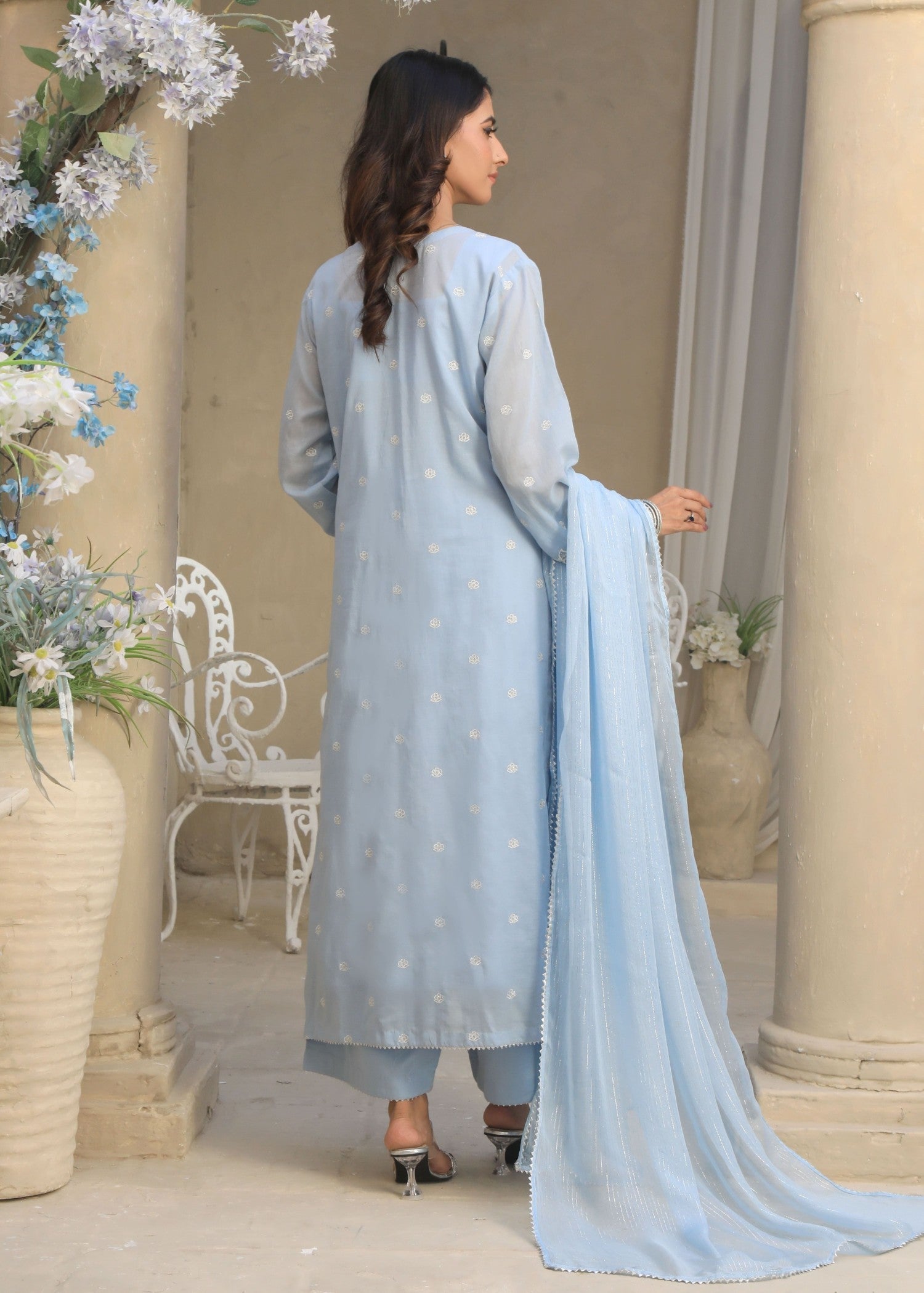 voile Kurta Set in Sky blue