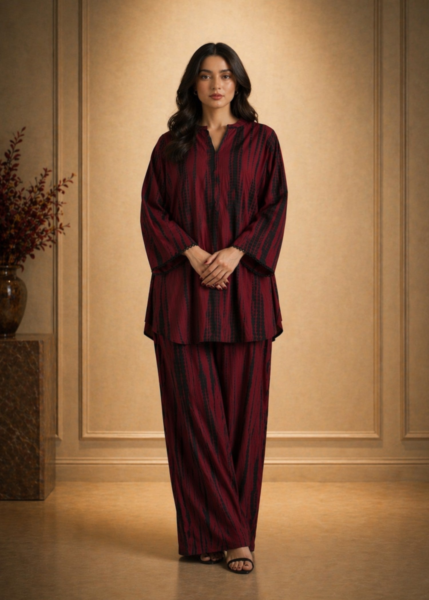 linen Co Ord Sets in Maroon