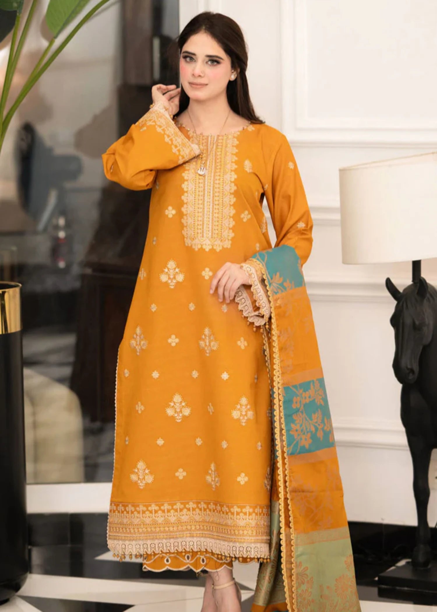 dhanak Kurta Set in Goldenrod