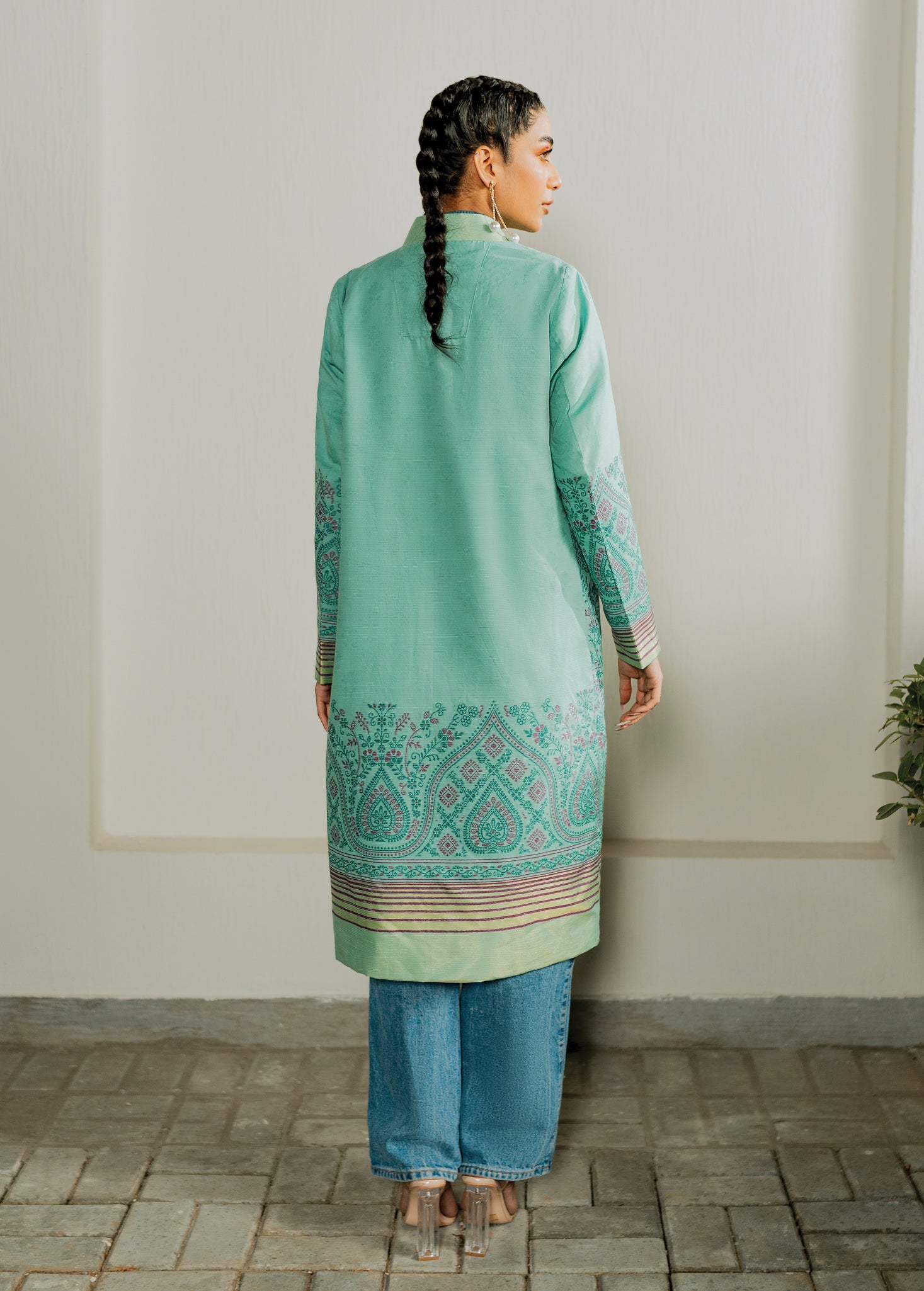 slub khaddar Jacket in Green