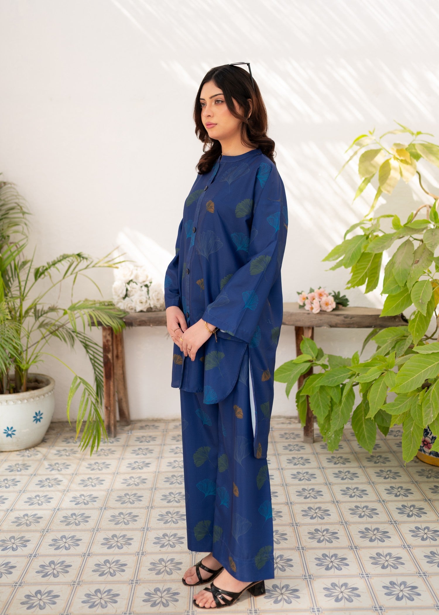 crepe polyester Co Ord Sets in Navy blue
