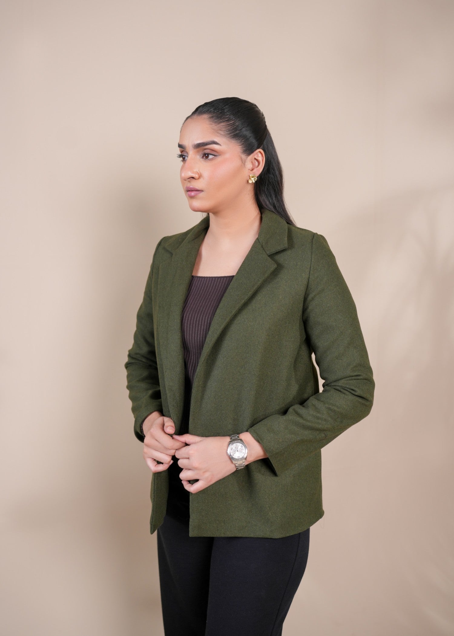 wool Coat in Olive green