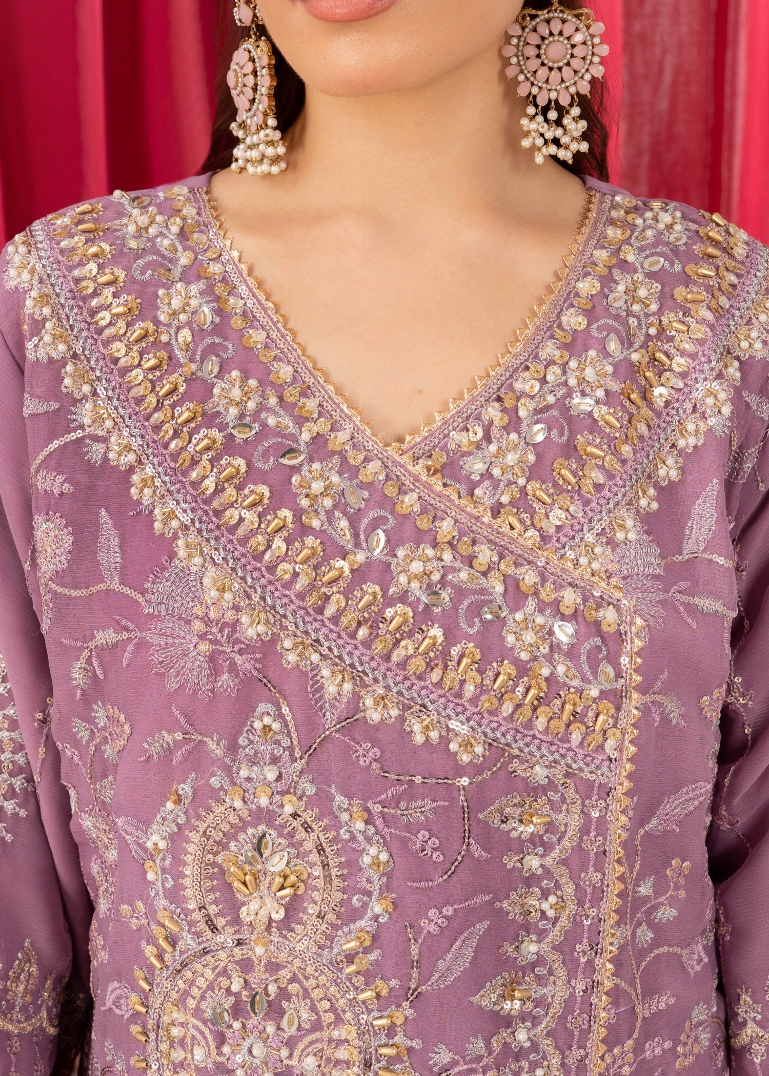 chiffon Angrakha in Mauve pink