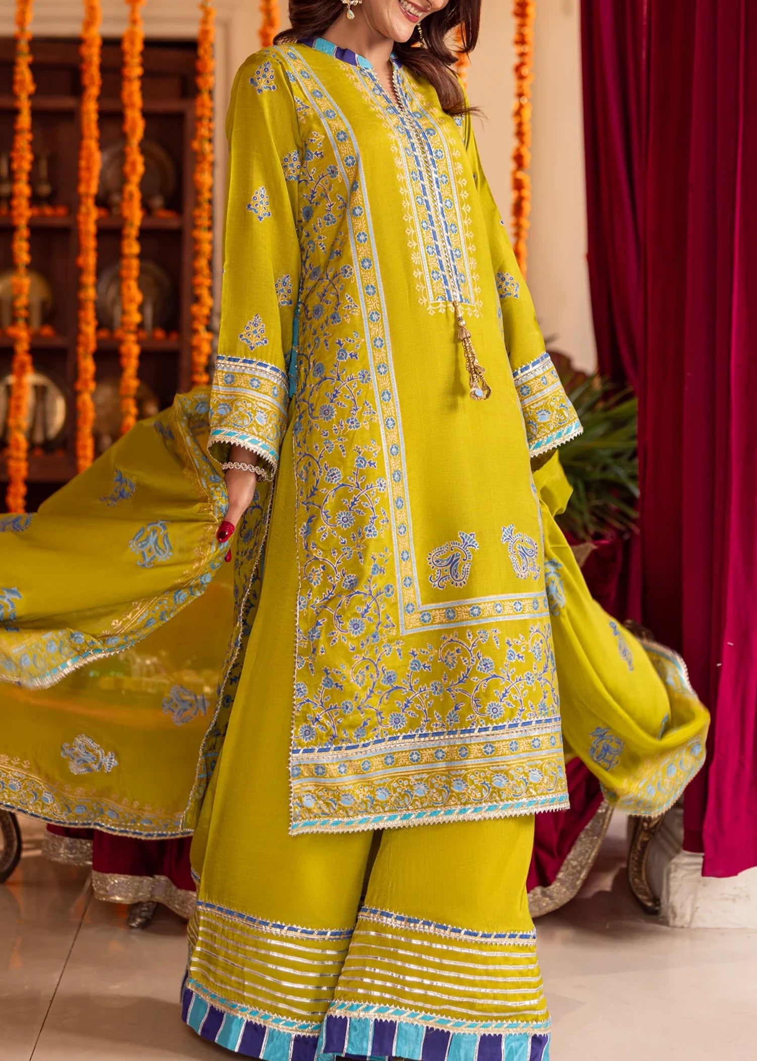 raw silk Unstitched in Apple green