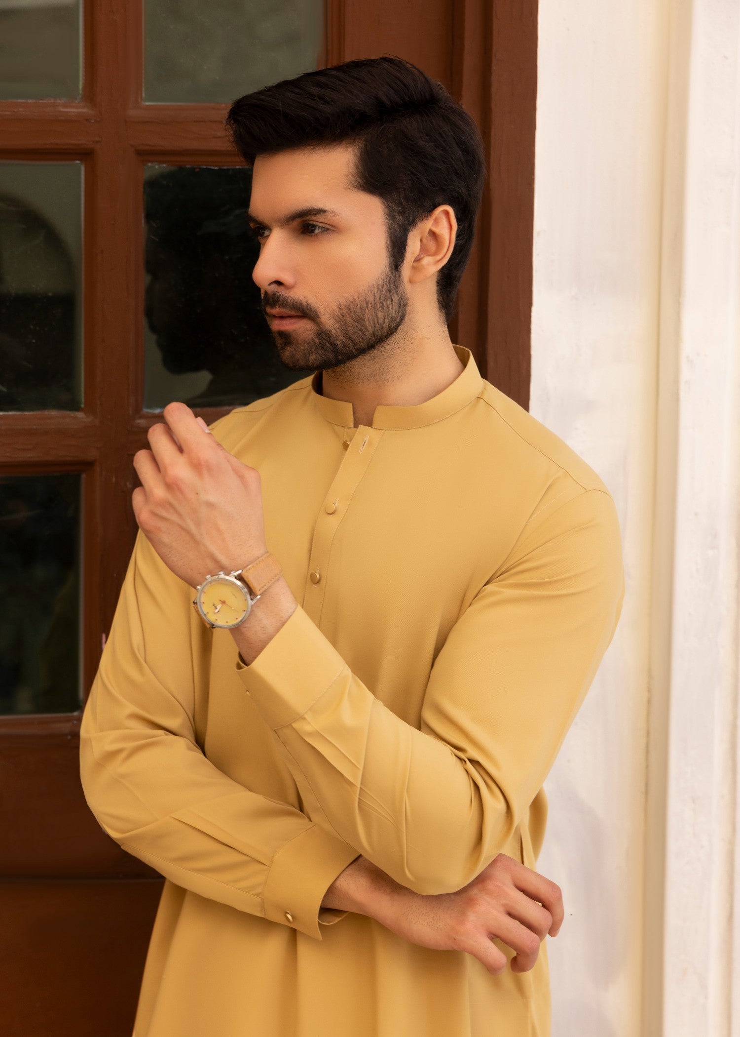 wash & wear Shalwar Kameez in Mustard by Black Pearl