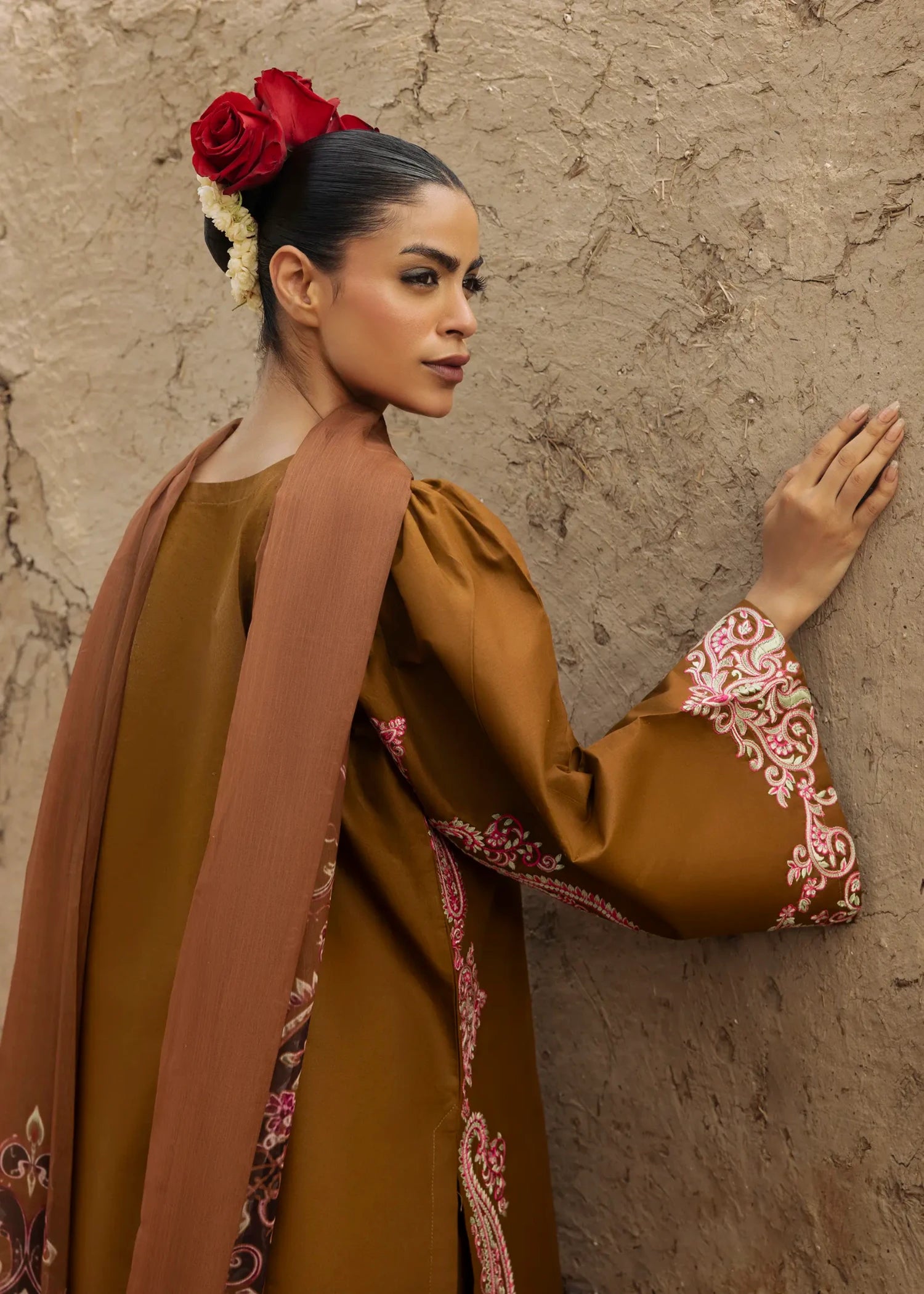 lawn cotton Kurta Set in Mocha brown