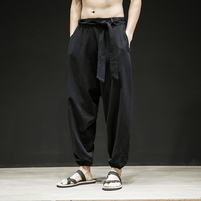 Spring and Summer New Chinese Style Pants Men'S Elastic Band Width