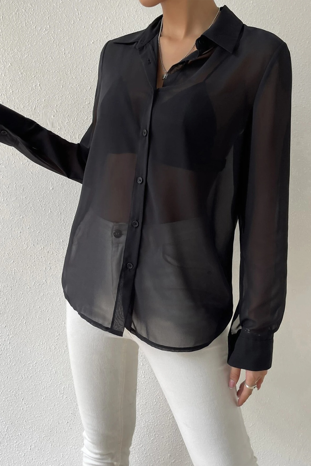 chiffon Formal Shirt in Black