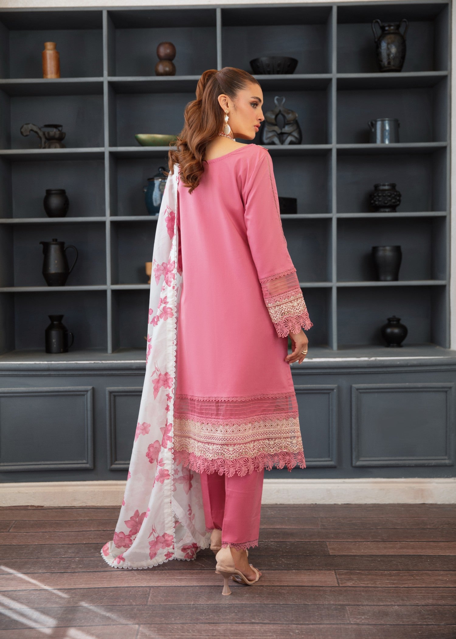 lawn Unstitched in Coral pink