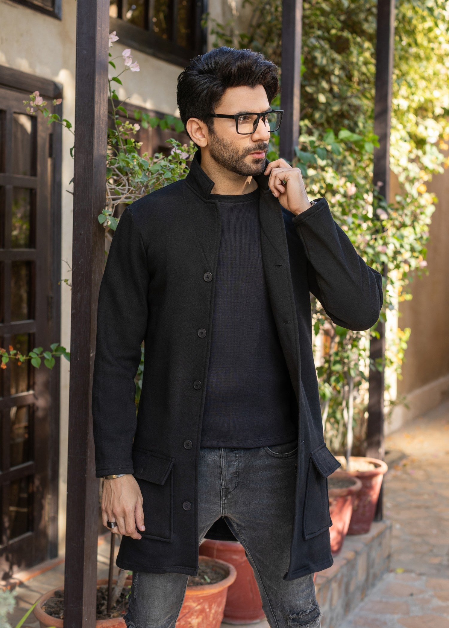 fleece Coat in Black