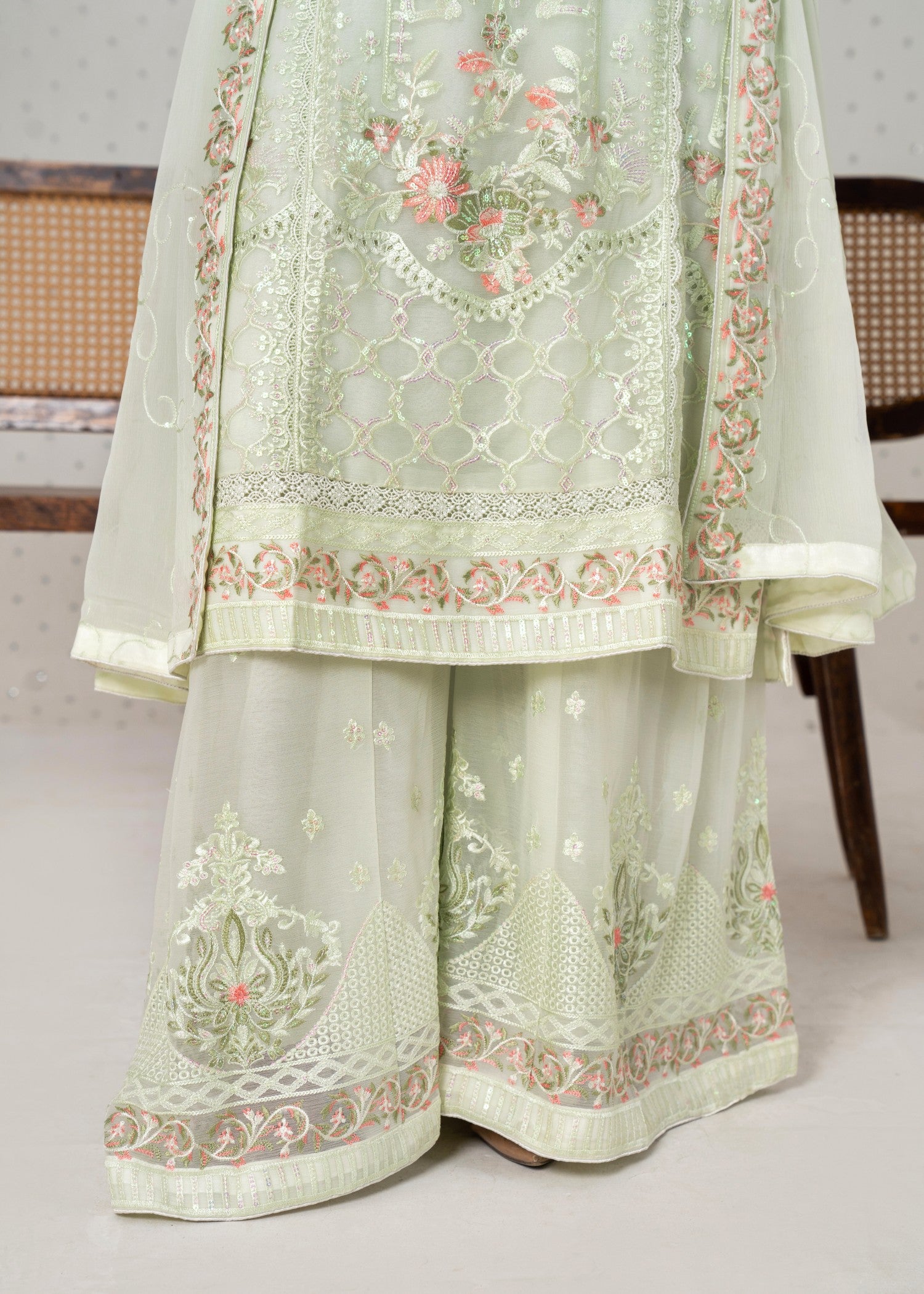 pk crinkle chiffon Kurta Set in Pistachio green