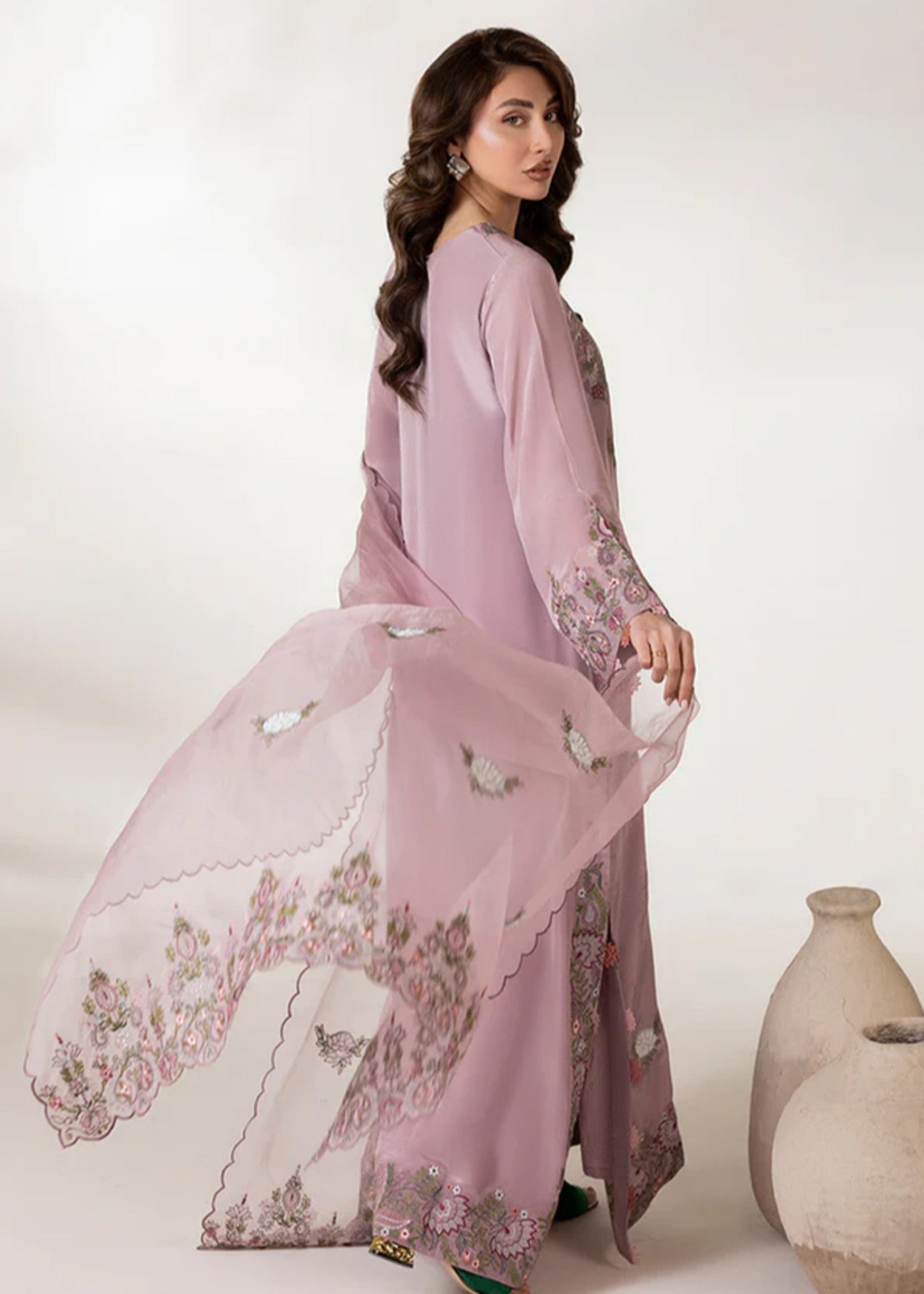 cotton silk Kaftan in Mauve pink