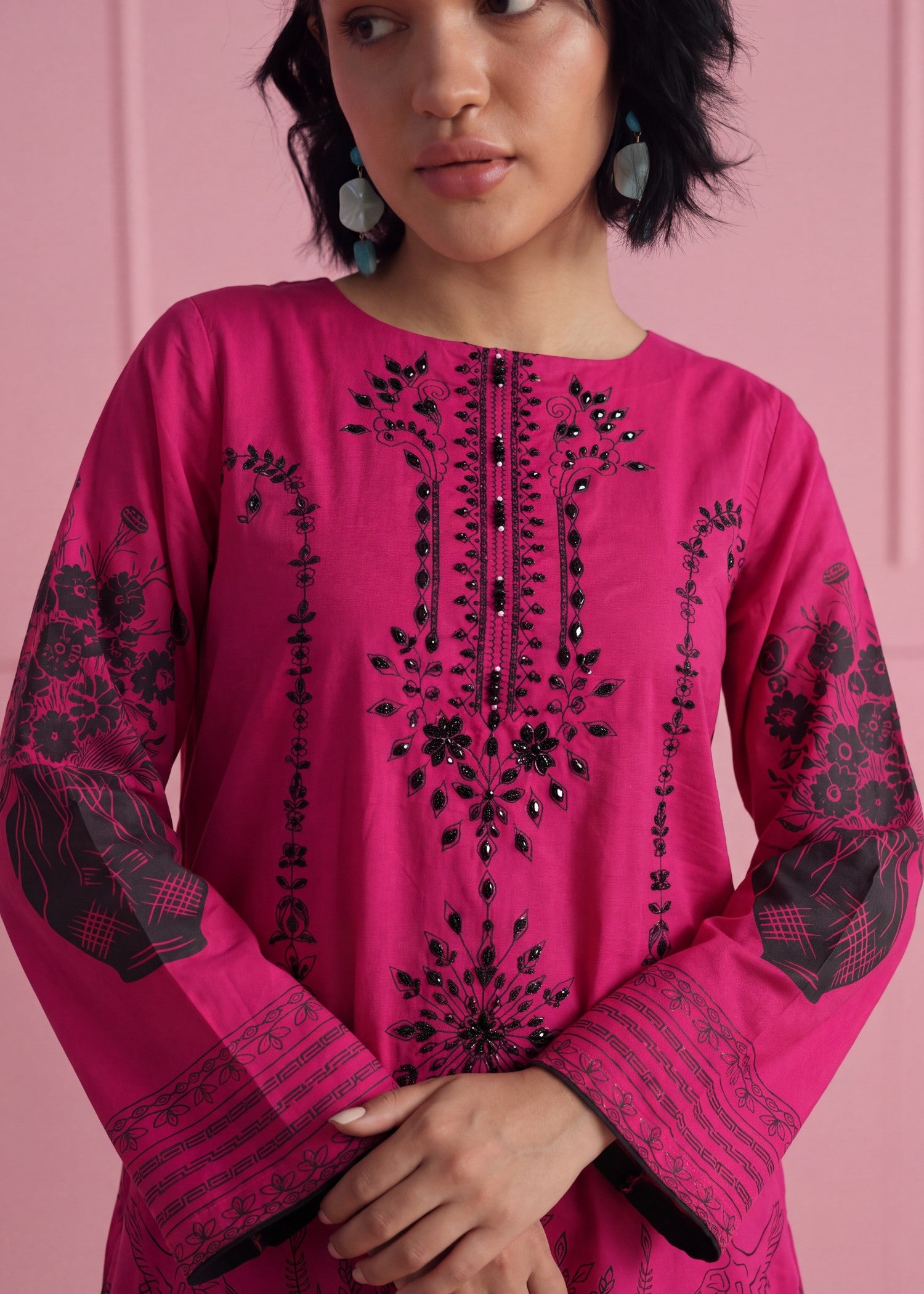 lawn Kaftan in Hot pink