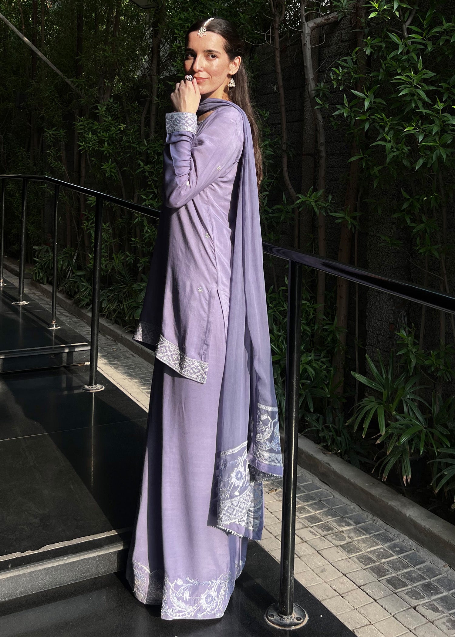 raw silk Kurta Set in Purple ash