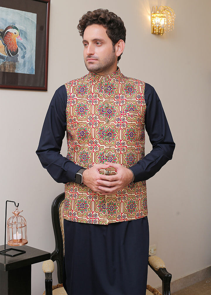 banarsi silk Waistcoat in Multi