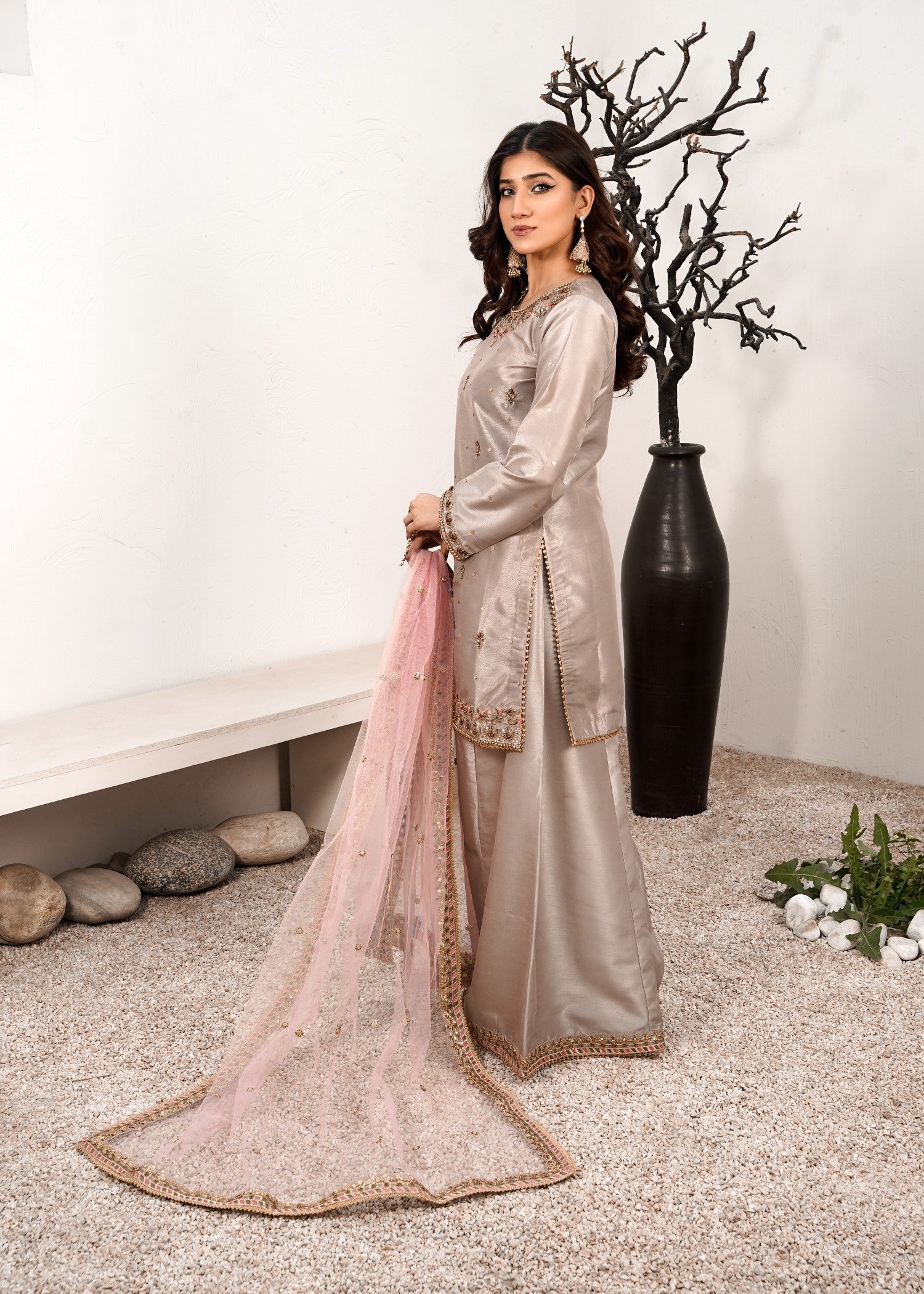 tussar silk Sharara in Tan brown