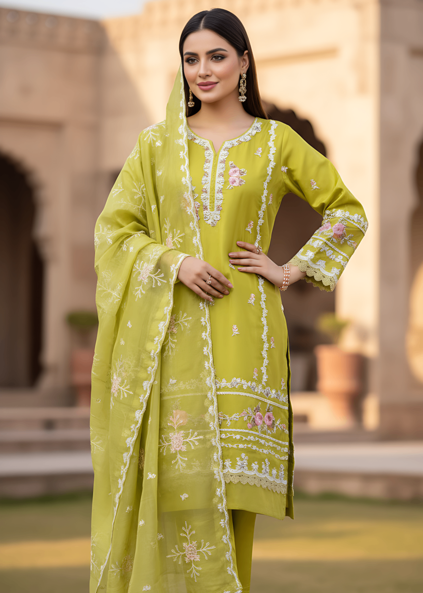 organza Kurta Set in Mellow yellow