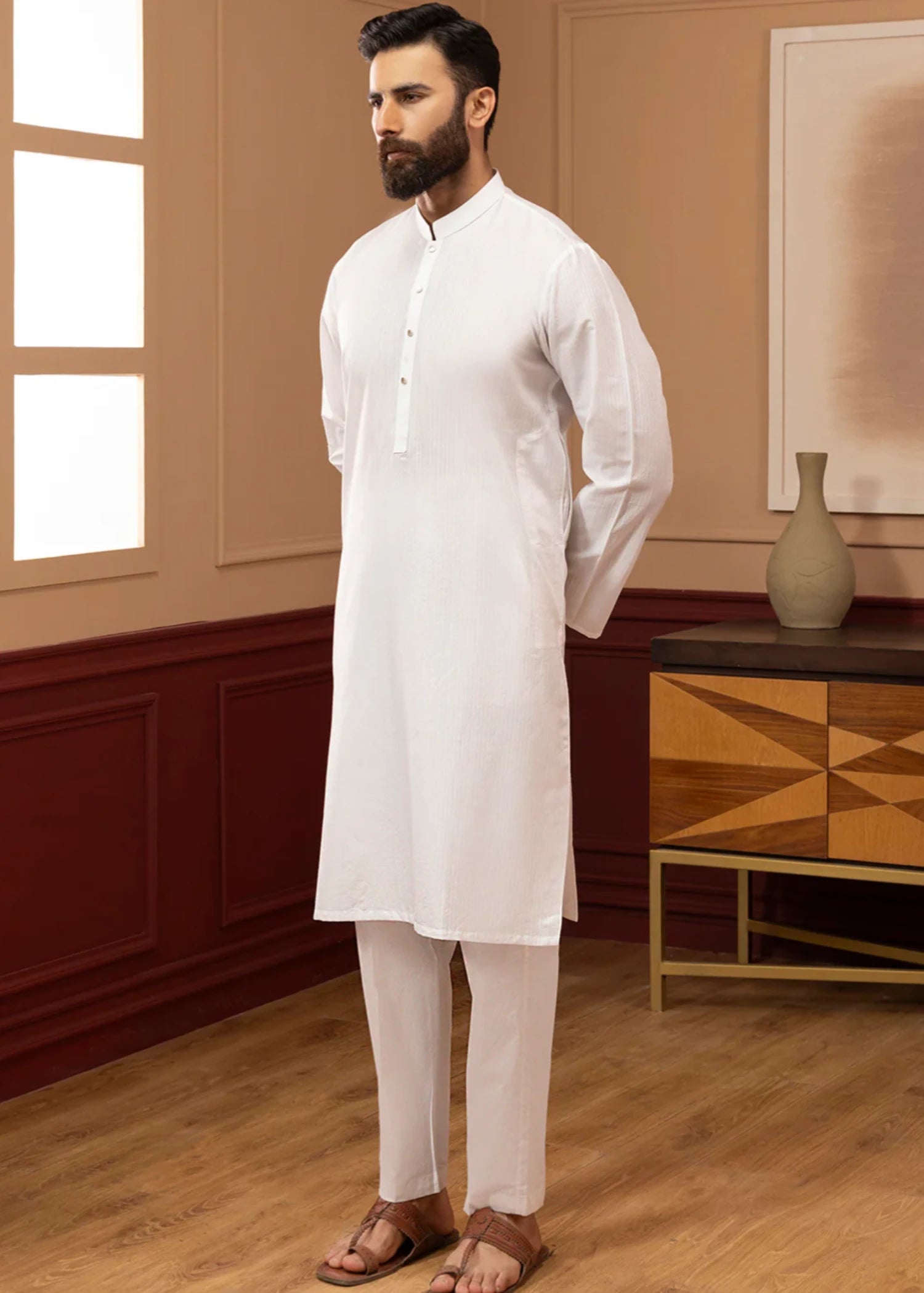 jacquard Kurta in White
