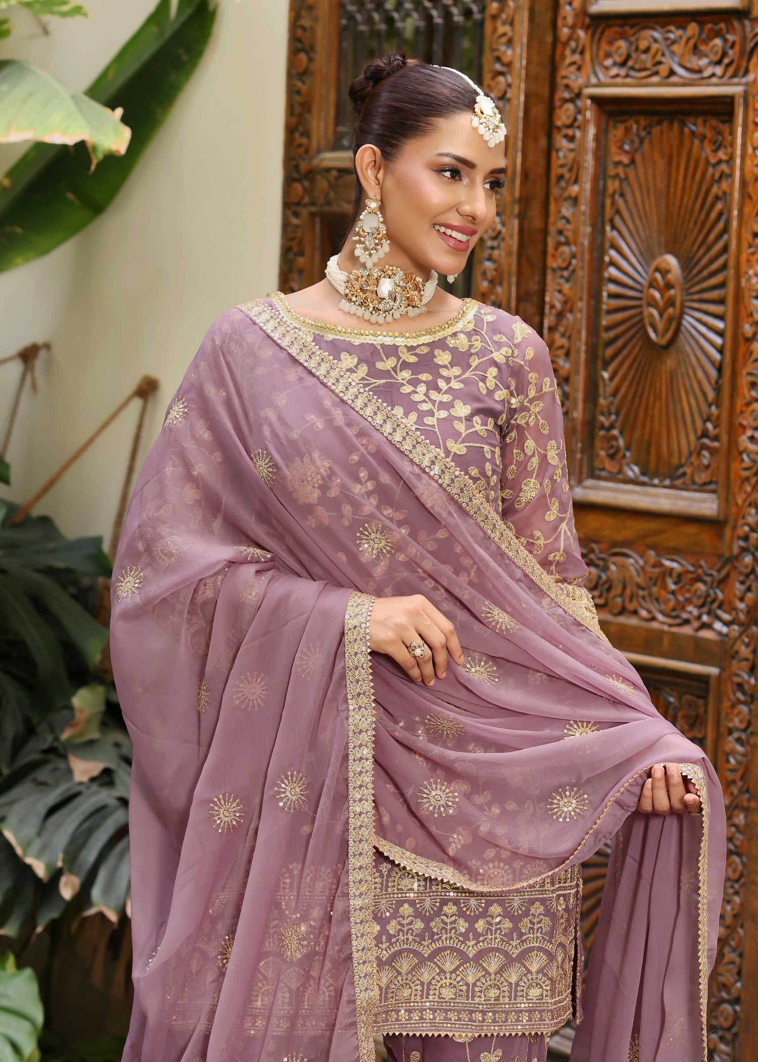 chiffon Gharara in Lilac