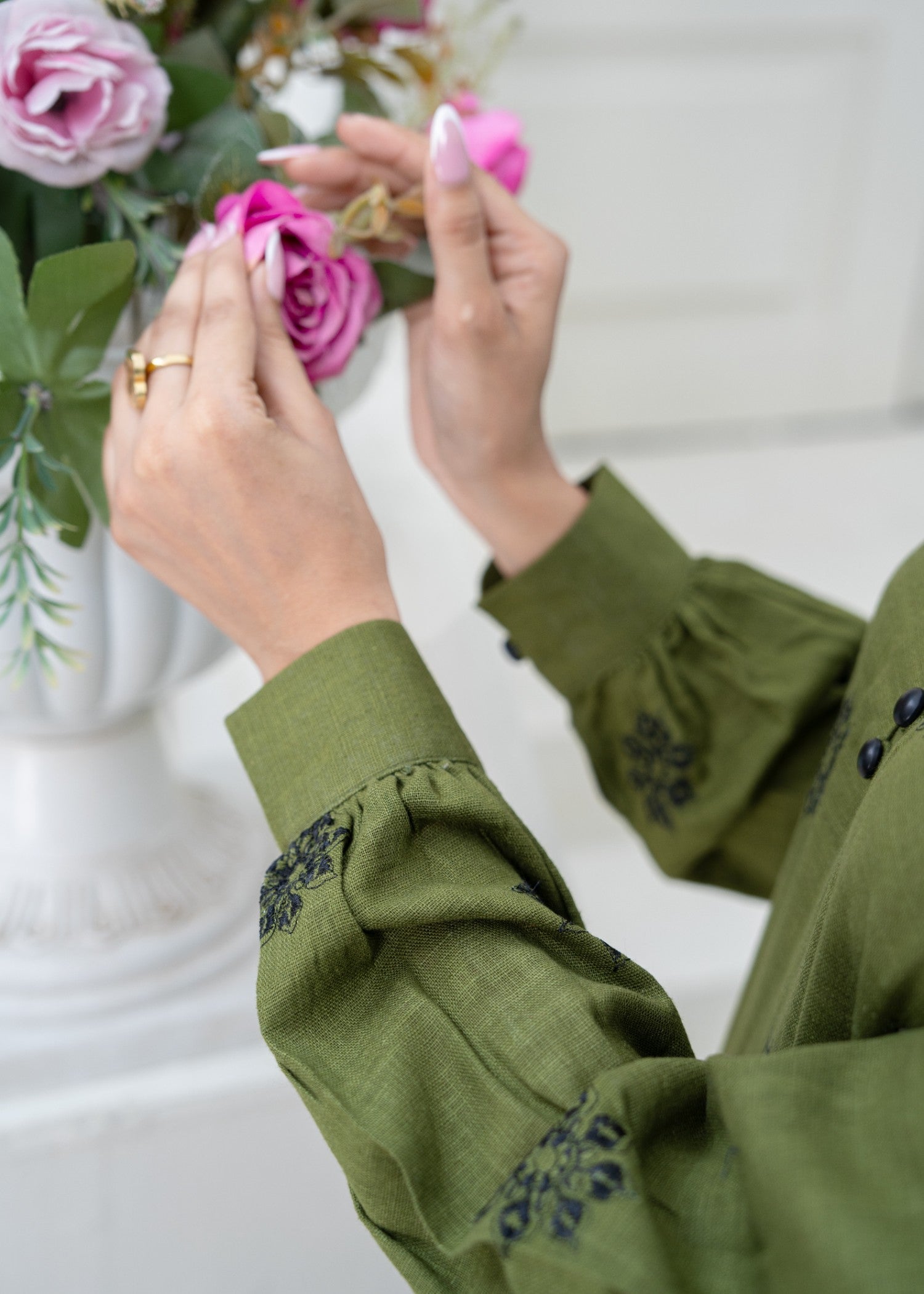 khaddar Kurta Set in Forest green