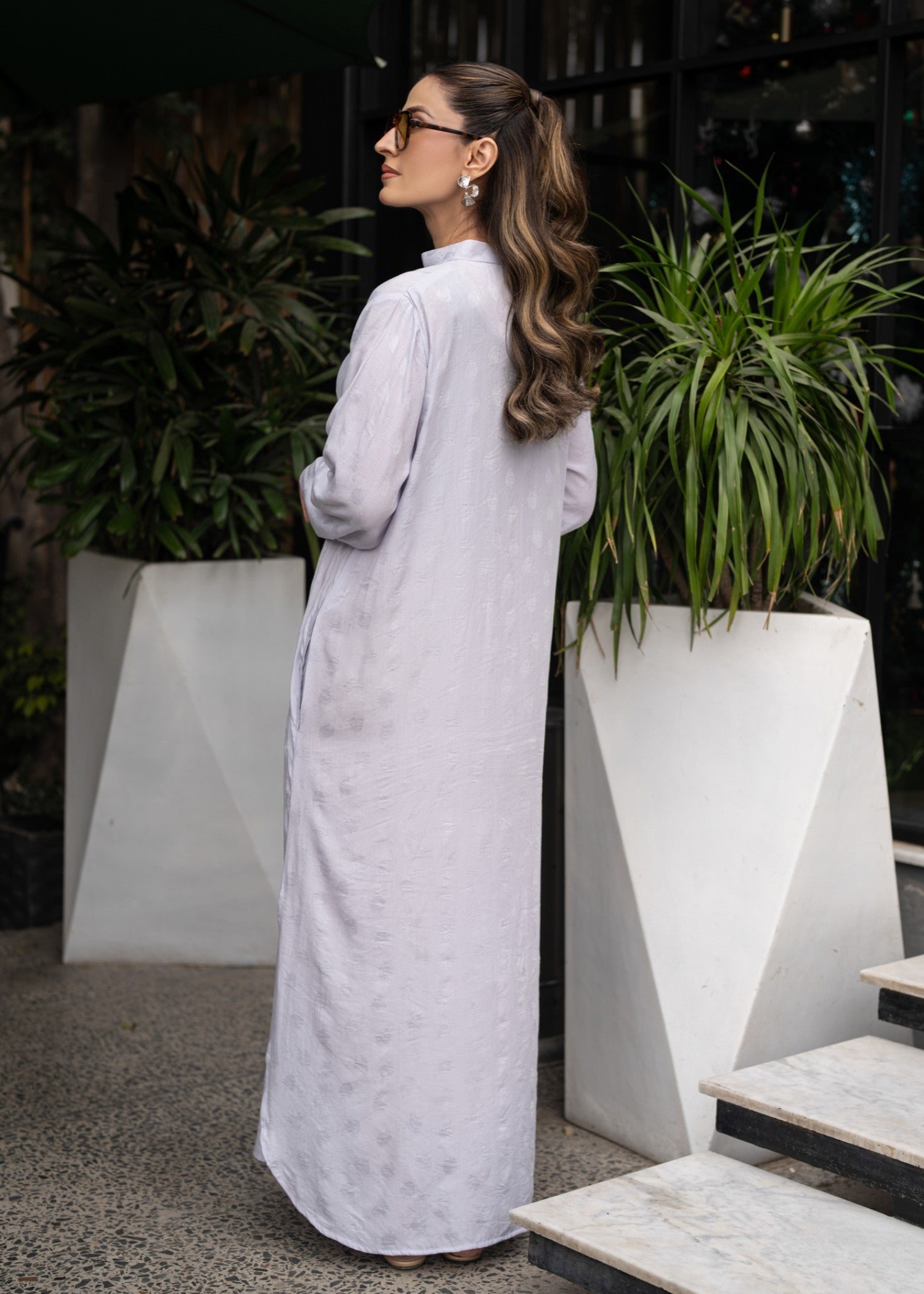linen jacquard Kurti in Lavender