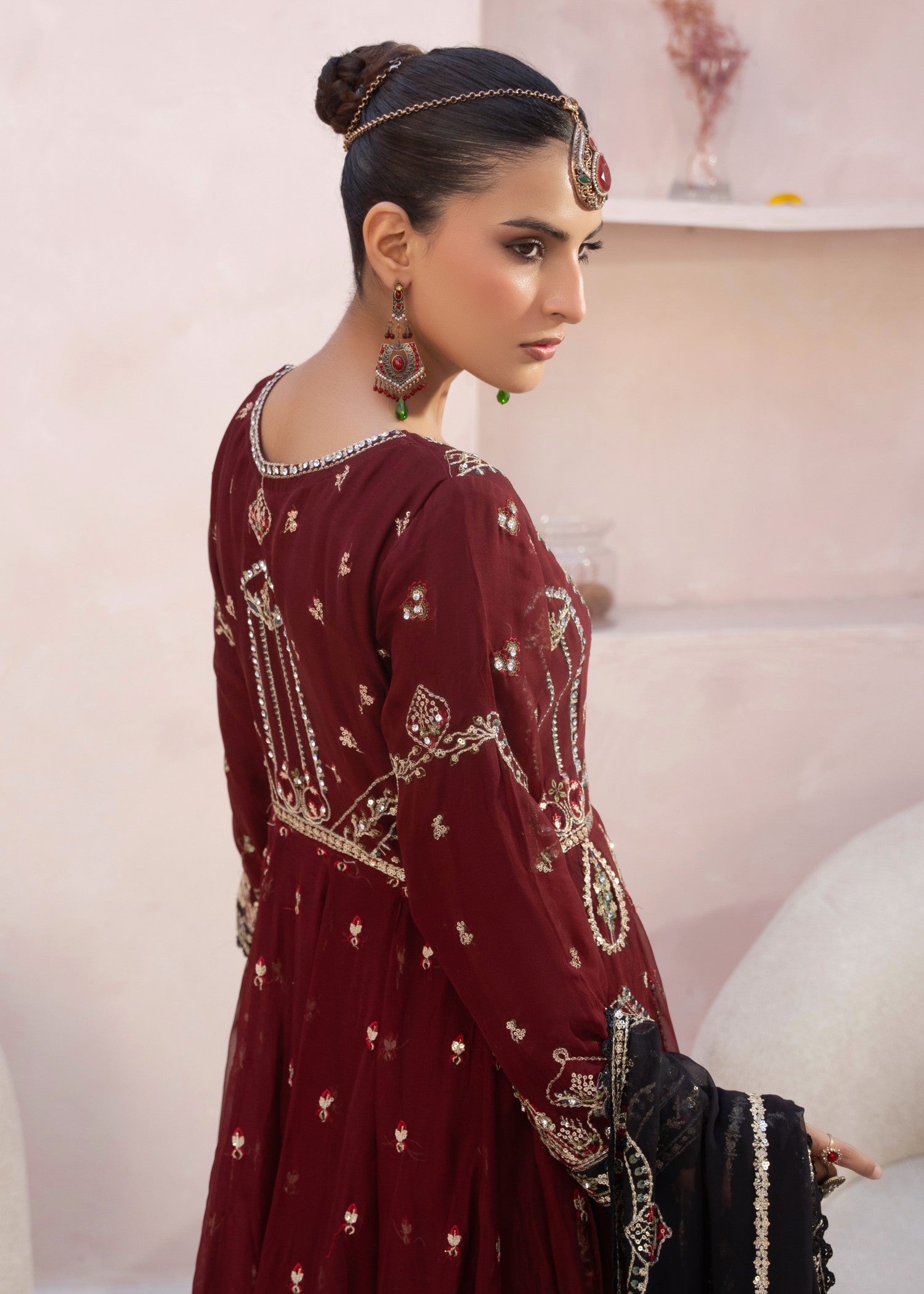 chiffon Peplum in Maroon