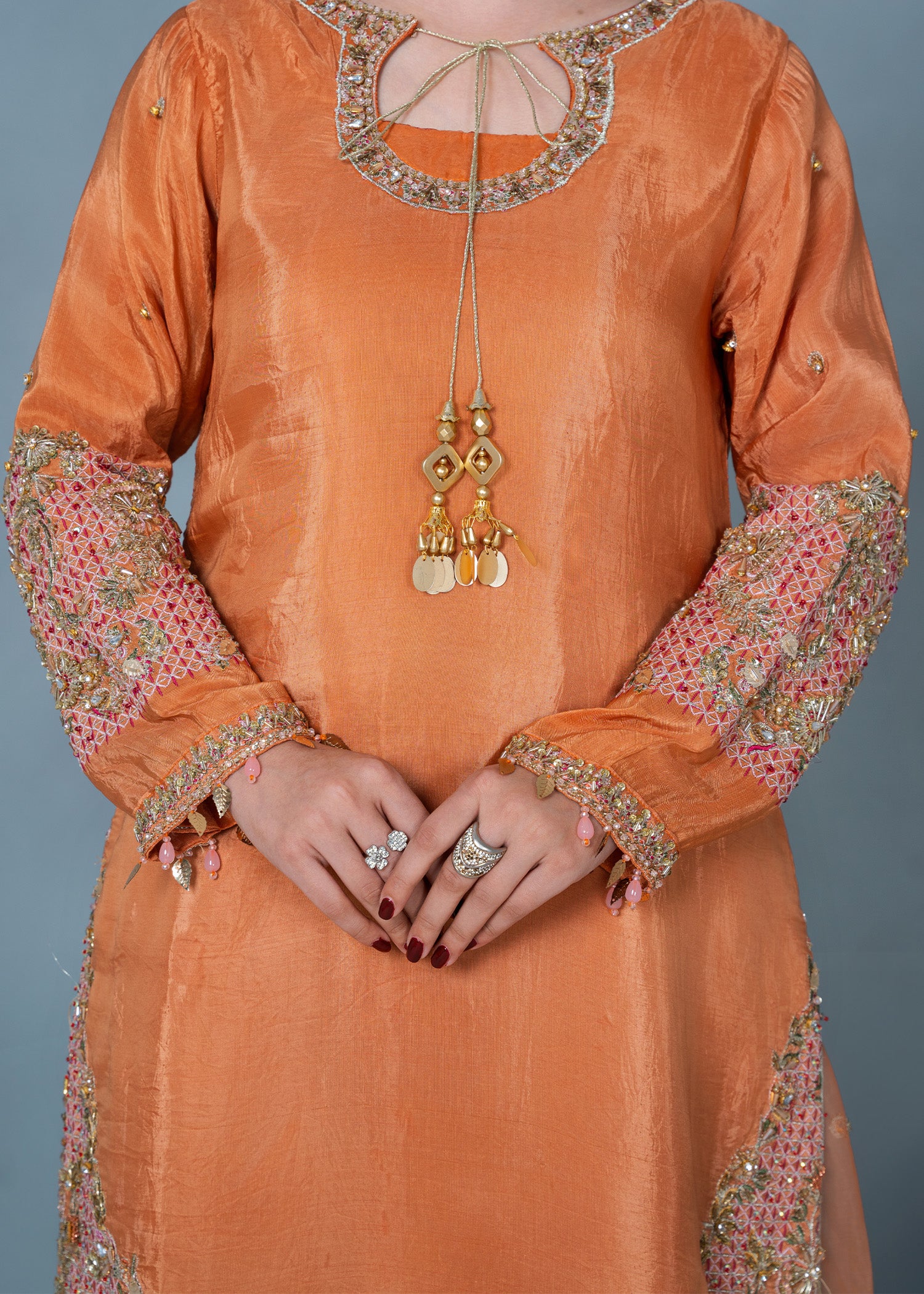 tissue silk Sharara in Orange